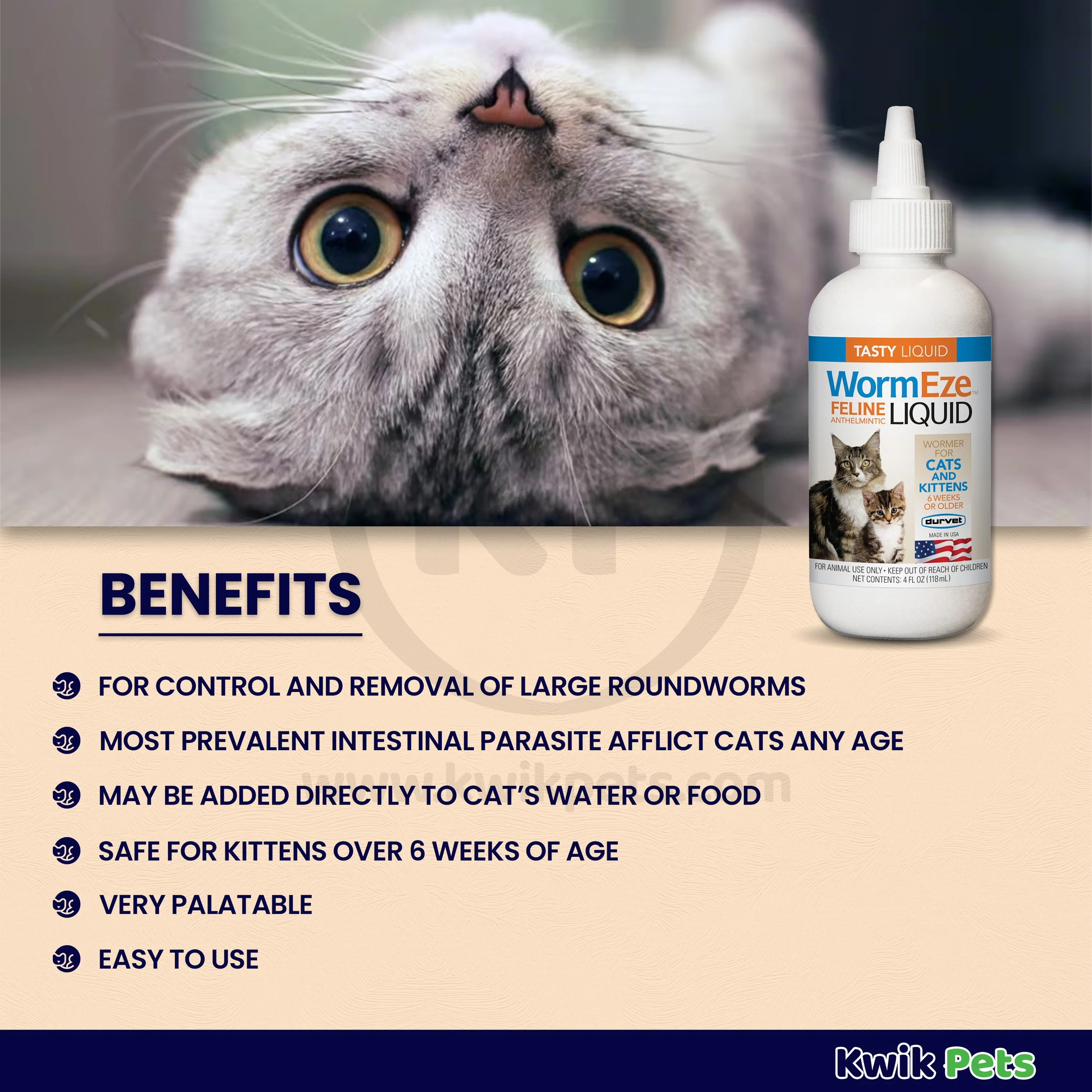 Durvet Wormeze Dewormer Liquid for Cats & Kittens 4-oz - Image 2