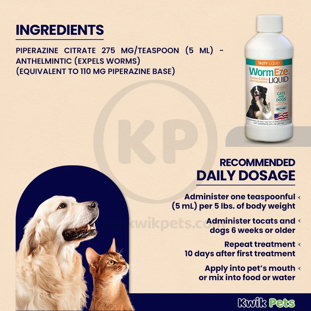 Durvet Wormeze Dewormer Liquid for Dogs & Cats 8-oz - Image 3