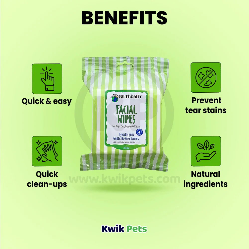Earthbath Hypo-Allergenic Gentle No Rinse Formula Facial Wipes for Dogs & Cats 25 Count - Image 4
