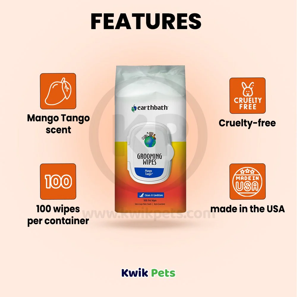 Earthbath Grooming Wipes For Dogs & Cats Mango Tango 100 Count - Image 2