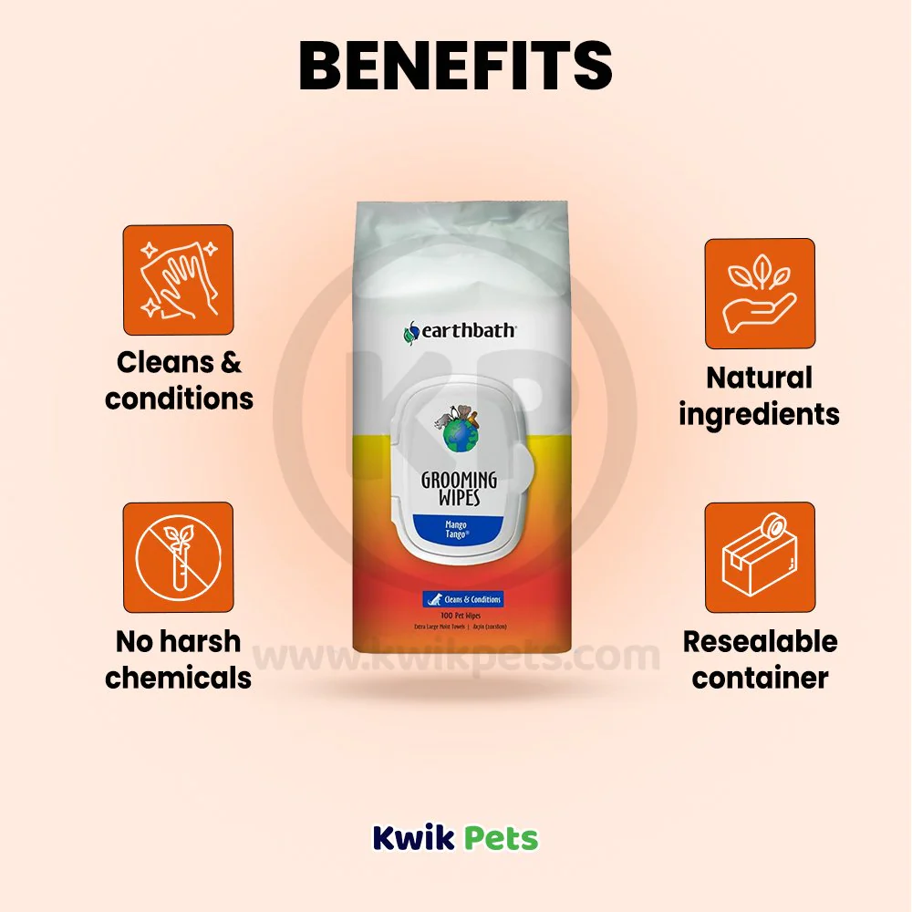 Earthbath Grooming Wipes For Dogs & Cats Mango Tango 100 Count - Image 3