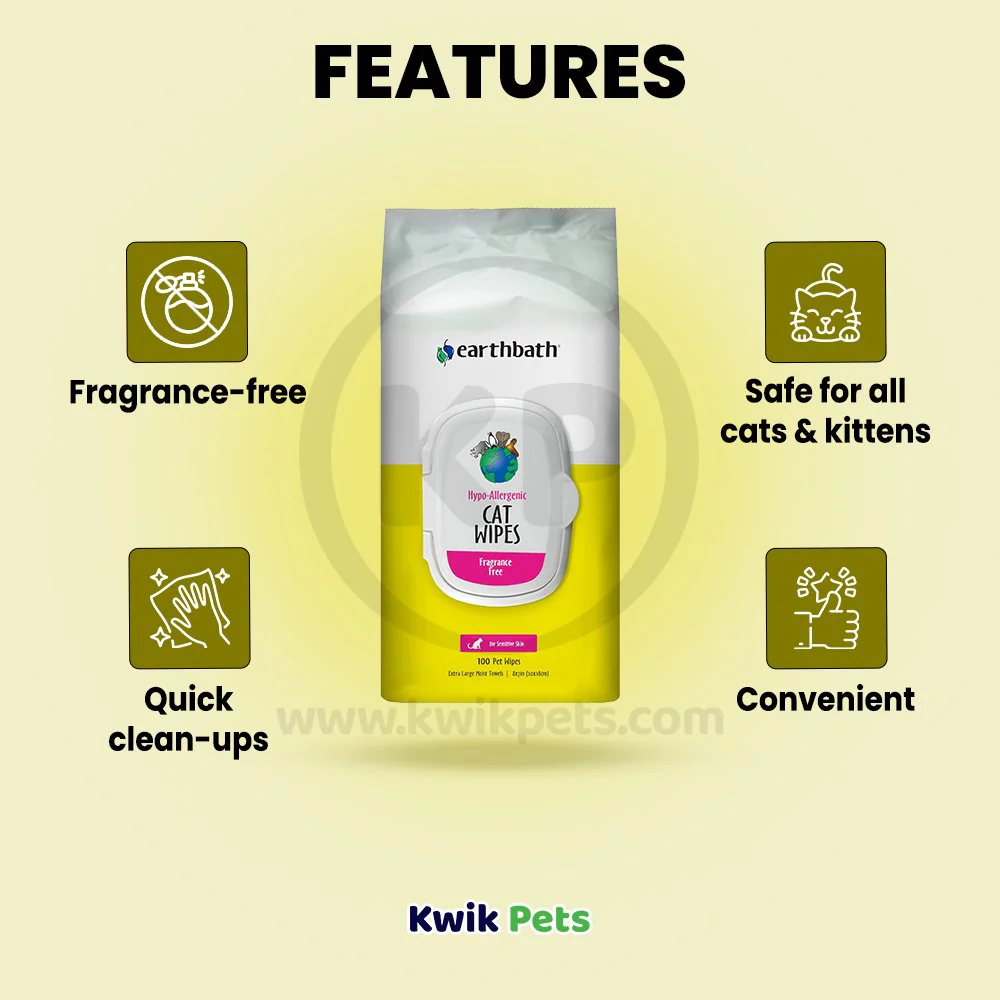 Earthbath Hypo-Allergenic Cat Grooming Wipes Fragrance Free 100 Count - Image 3