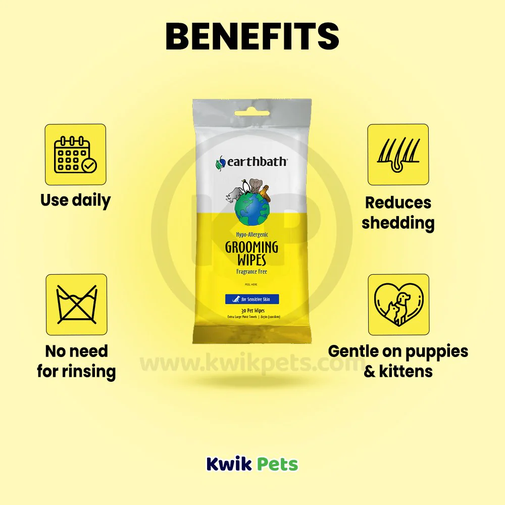 Earthbath Hypo-Allergenic Pet Grooming Wipes Fragrance Free 100 Count - Image 3