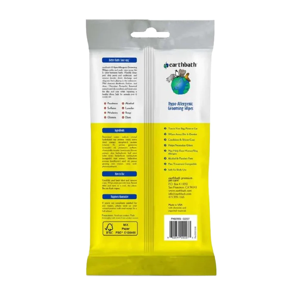 Earthbath Hypo-Allergenic Pet Grooming Wipes Fragrance Free 30 Count - Image 2