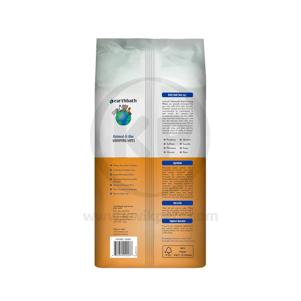 Earthbath Oatmeal & Aloe Grooming Wipes for Dogs & Cats Vanilla & Almond 100 Count - Image 2