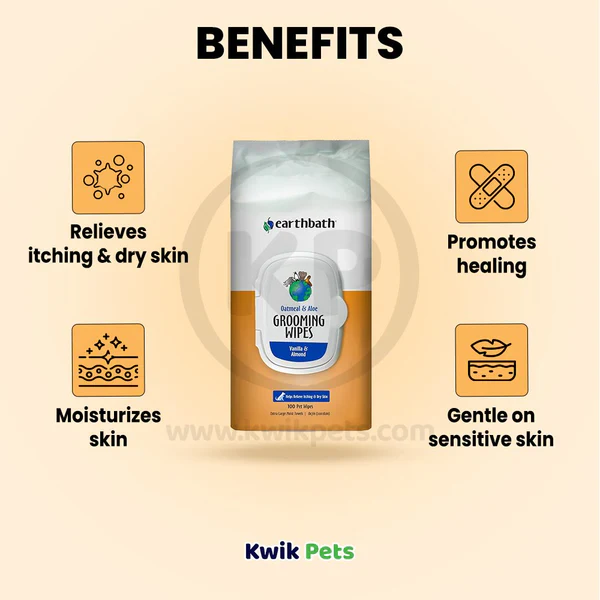 Earthbath Oatmeal & Aloe Grooming Wipes for Dogs & Cats Vanilla & Almond 100 Count - Image 4