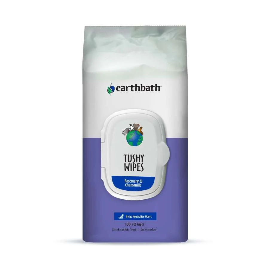 Earthbath Tushy Wipes for Dogs & Cats Rosemary & Chamomile 100 Count