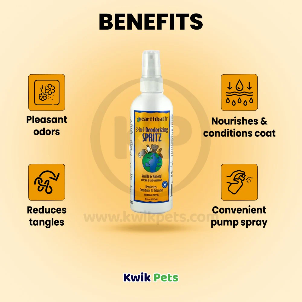 Earthbath 3-in-1 Deodorizing Spritz for Dogs Vanilla & Almond 8-oz - Image 4