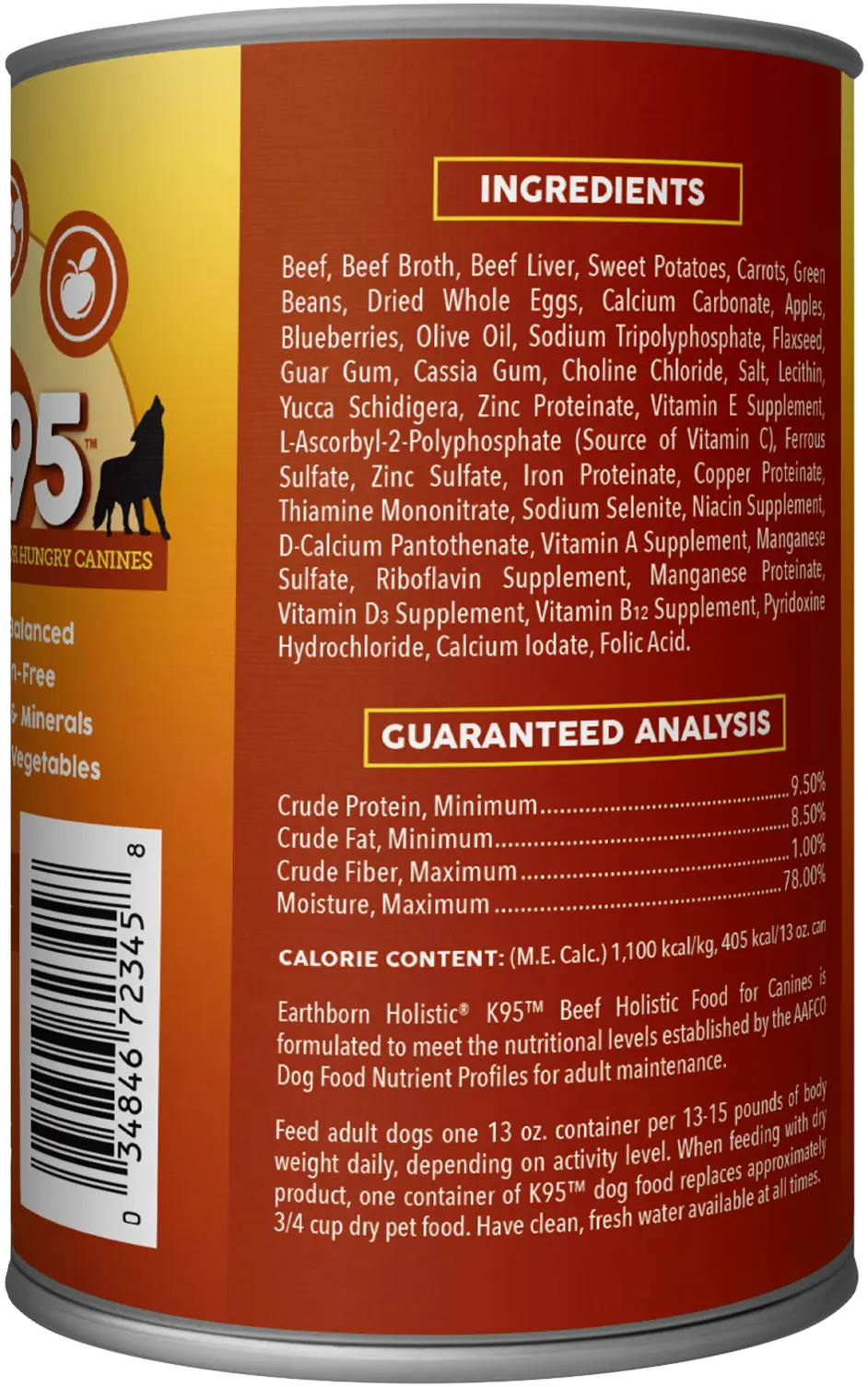 Earthborn Holistic K95 Grain-Free Meat Protein Wet Dog Food Beef 13-oz - Image 2