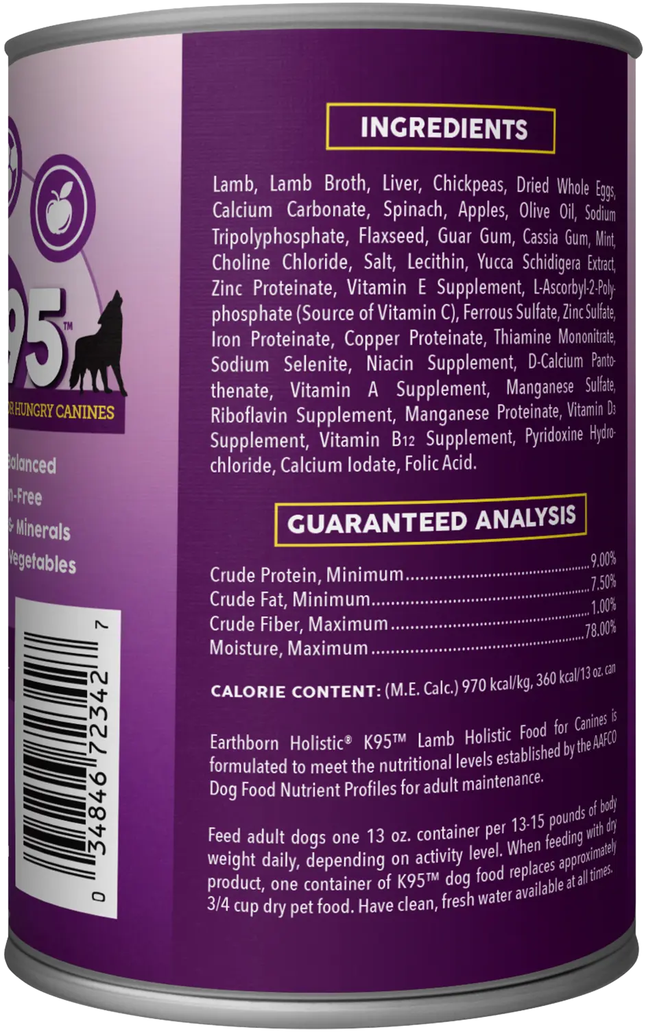 Earthborn Holistic K95 Grain-Free Meat Protein Wet Dog Food Lamb 13-oz - Image 2