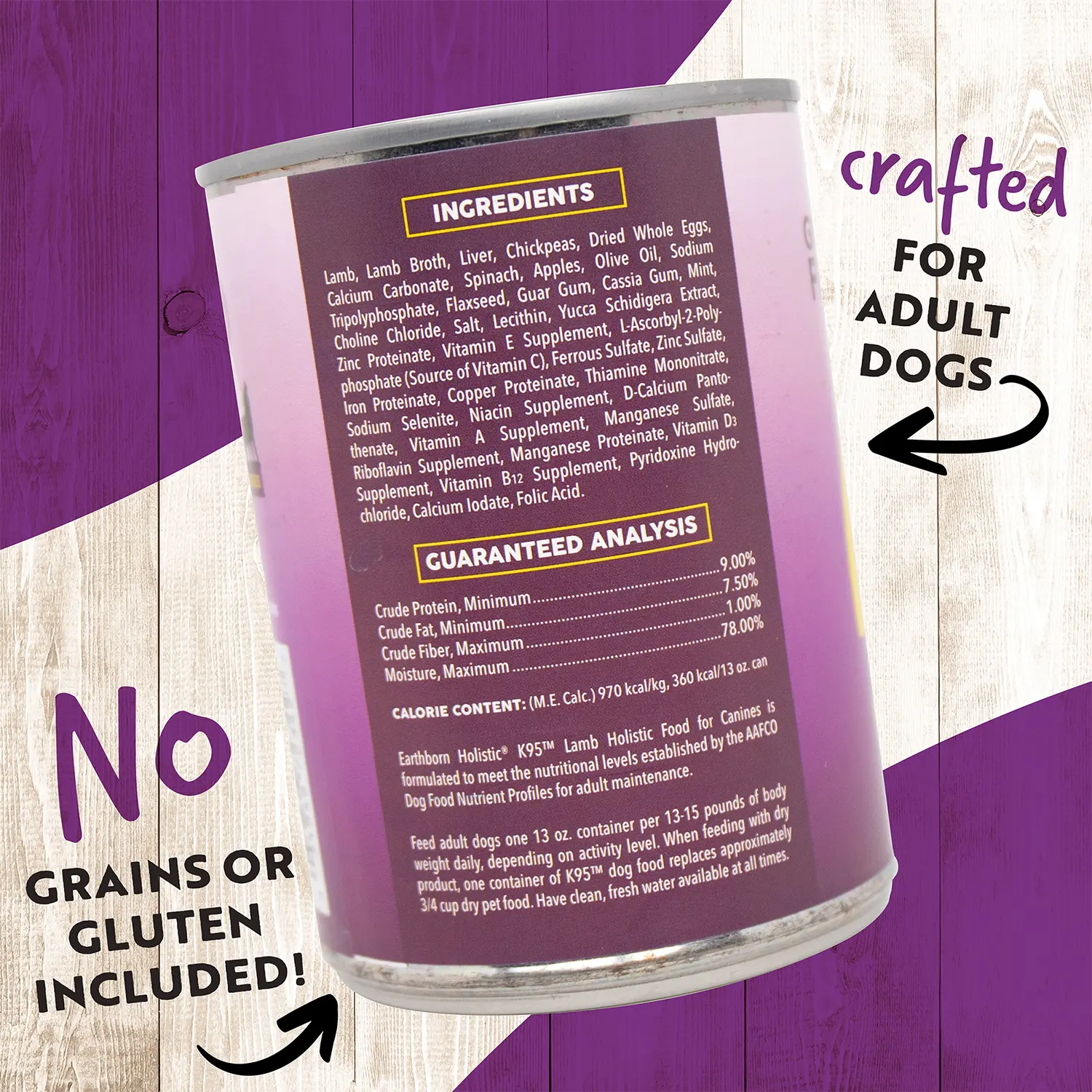Earthborn Holistic K95 Grain-Free Meat Protein Wet Dog Food Lamb 13-oz - Image 4