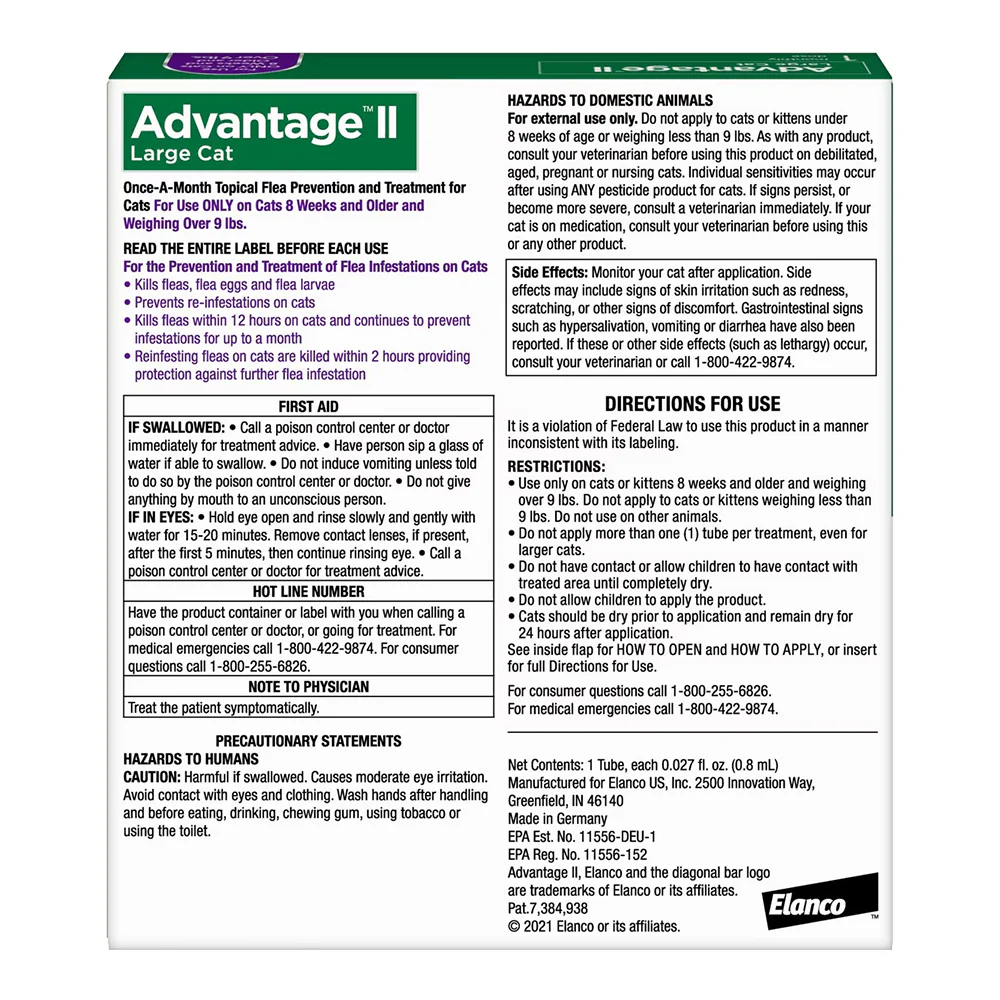 Elanco Advantage II 1-Month Supply Topical Flea Treatment & Prevention for Large Cats Over 9 lbs - Image 4