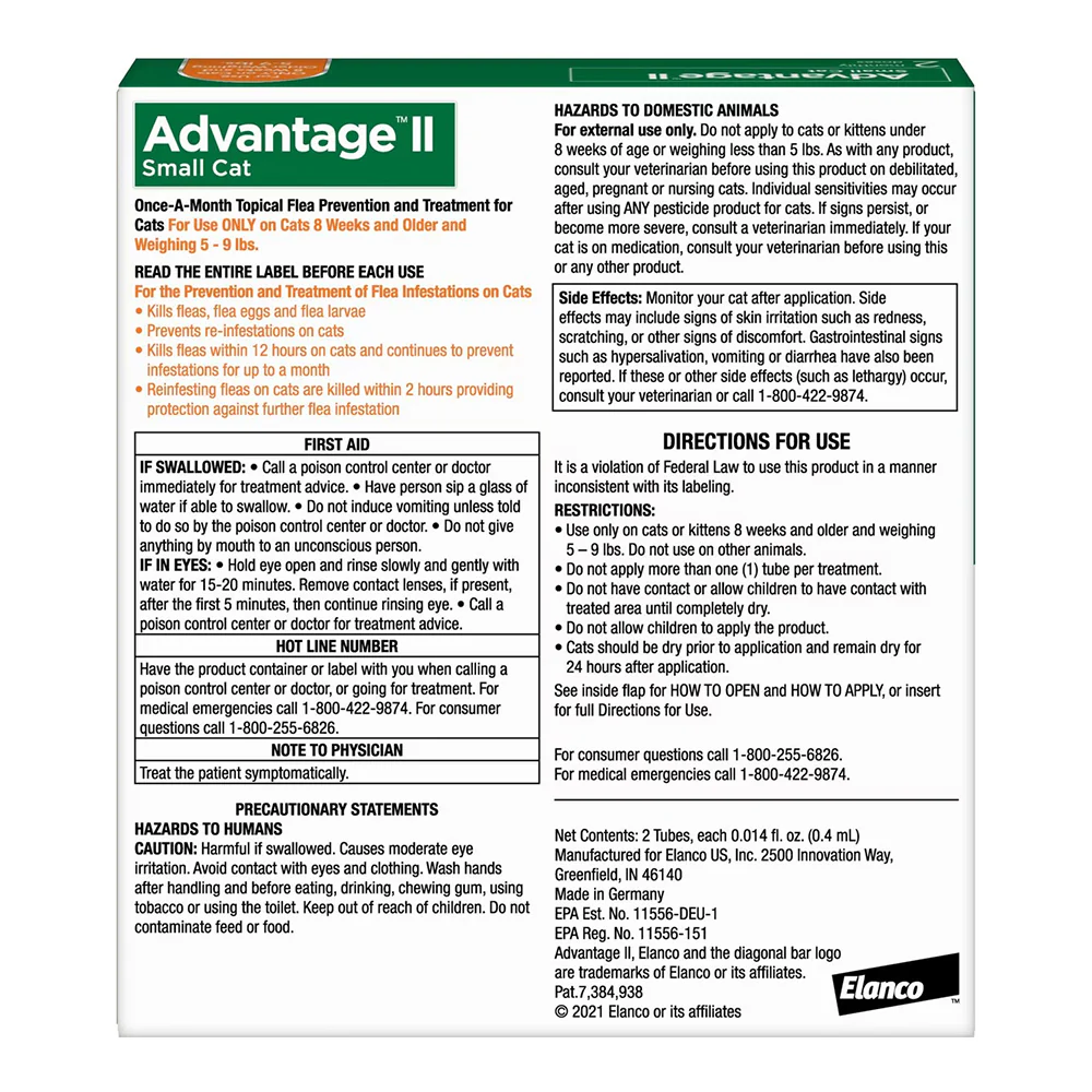 Elanco Advantage II 2-Month Supply Topical Flea Treatment & Prevention for Small Cats 5-9 lbs - Image 2