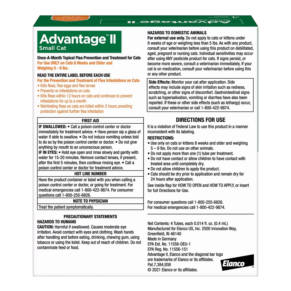 Elanco Advantage II 4-Month Supply Topical Flea Treatment & Prevention for Small Cats 5-9 lbs - Image 2
