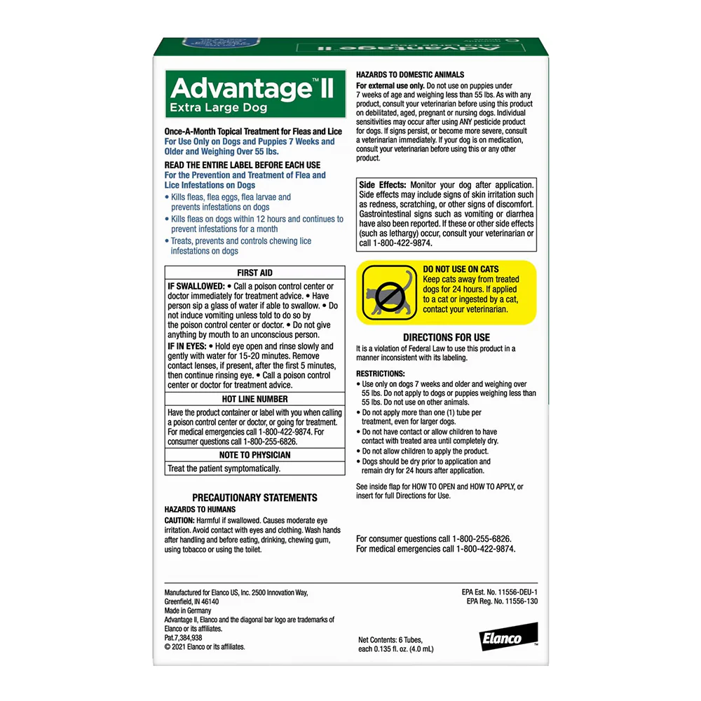 Elanco Advantage II 6-Month Supply Topical Flea Treatment & Prevention for Extra Large Dogs Over 55 lbs - Image 2