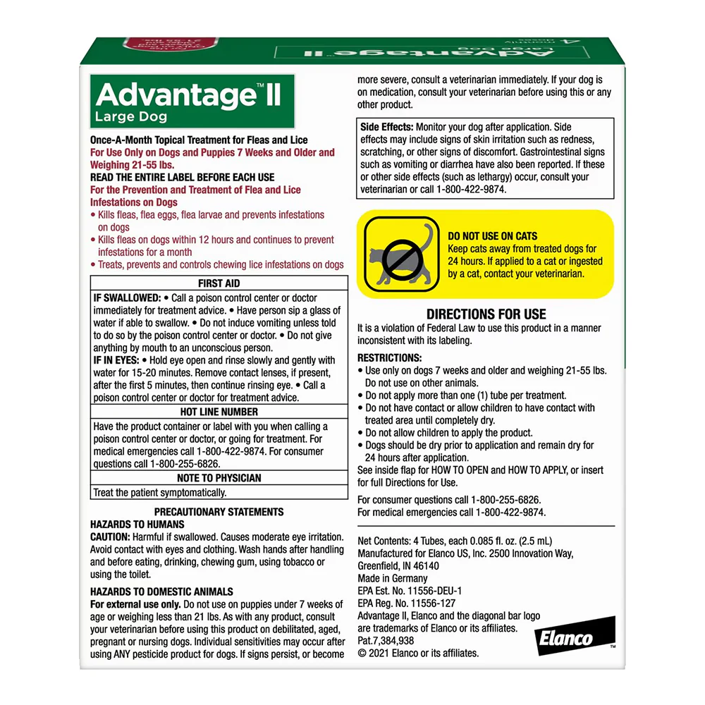 Elanco Advantage II 4-Month Supply Topical Flea Treatment & Prevention for Large Dogs 21-55 lbs - Image 2