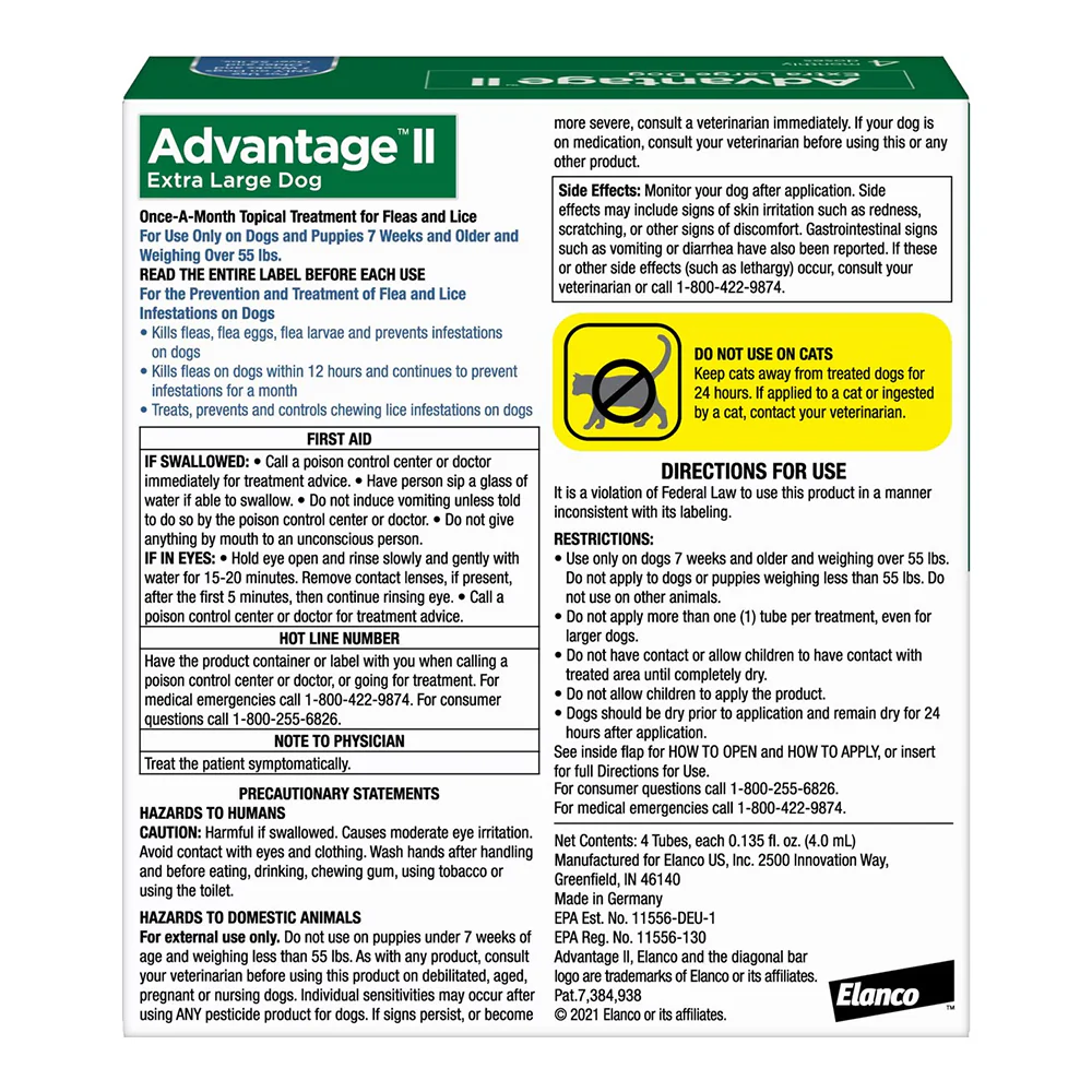 Elanco Advantage II 4-Month Supply Topical Flea Treatment & Prevention for Extra Large Dogs Over 55 lbs - Image 2