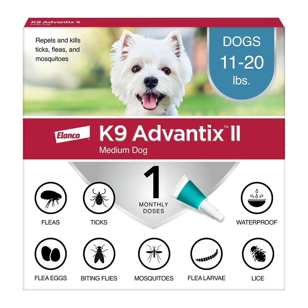 Elanco K9 Advantix II 1-Month Supply Topical Flea, Tick & Mosquito Treatment & Prevention for Medium Dogs 11-20 lbs