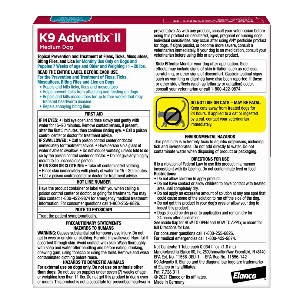 Elanco K9 Advantix II 1-Month Supply Topical Flea, Tick & Mosquito Treatment & Prevention for Medium Dogs 11-20 lbs - Image 2