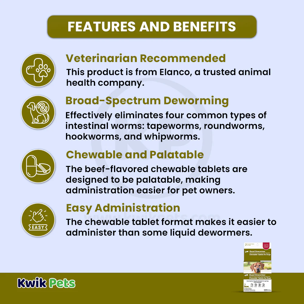 Elanco Quad Dewormer Chewable Tablets for Large Dogs Over 45 lbs 2 Count - Image 3