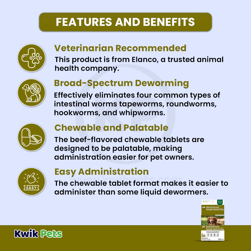 Elanco Quad Dewormer Chewable Tablets for Small Dogs 2-25 lbs 4 Count - Image 3