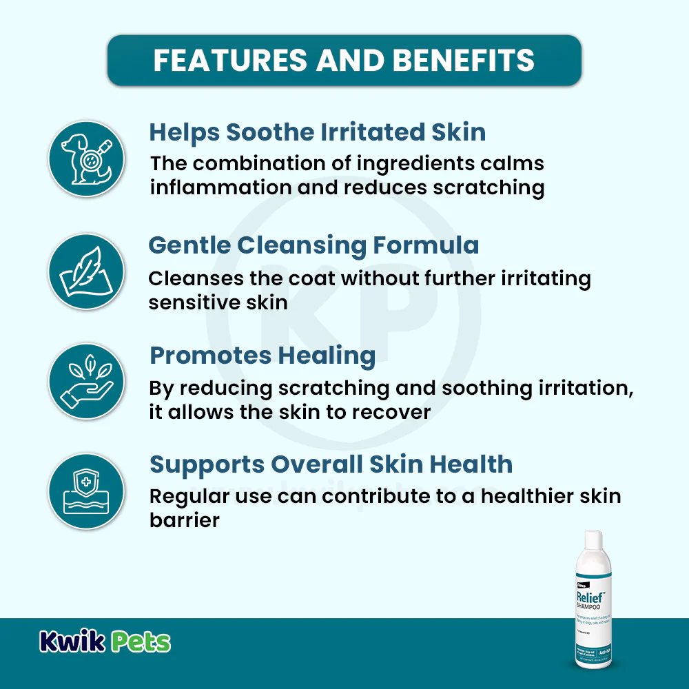Elanco Relief Shampoo with Pramoxine & Colloidal Oatmeal for Dogs & Cats 12-oz - Image 3