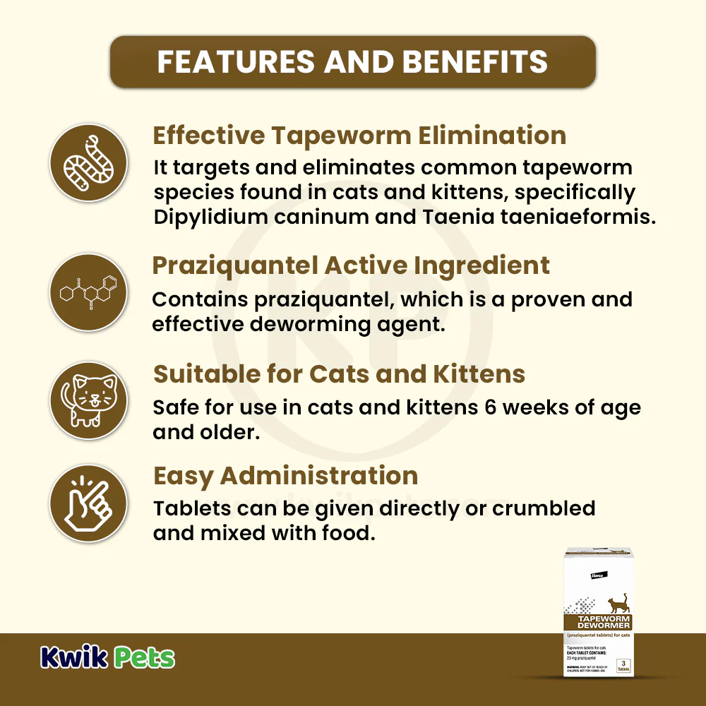 Elanco Tapeworm Dewormer (praziquantel tablets) for Cats & Kittens 3 Count - Image 3