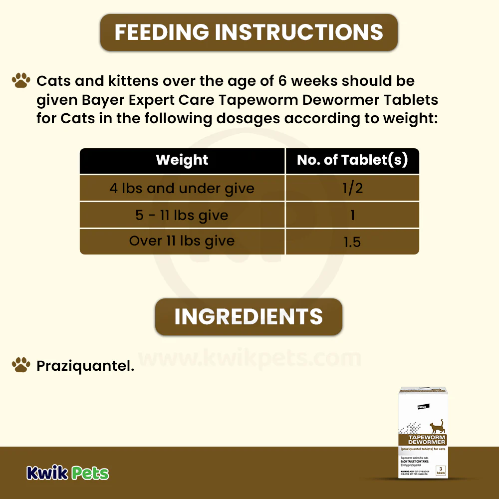 Elanco Tapeworm Dewormer (praziquantel tablets) for Cats & Kittens 3 Count - Image 4