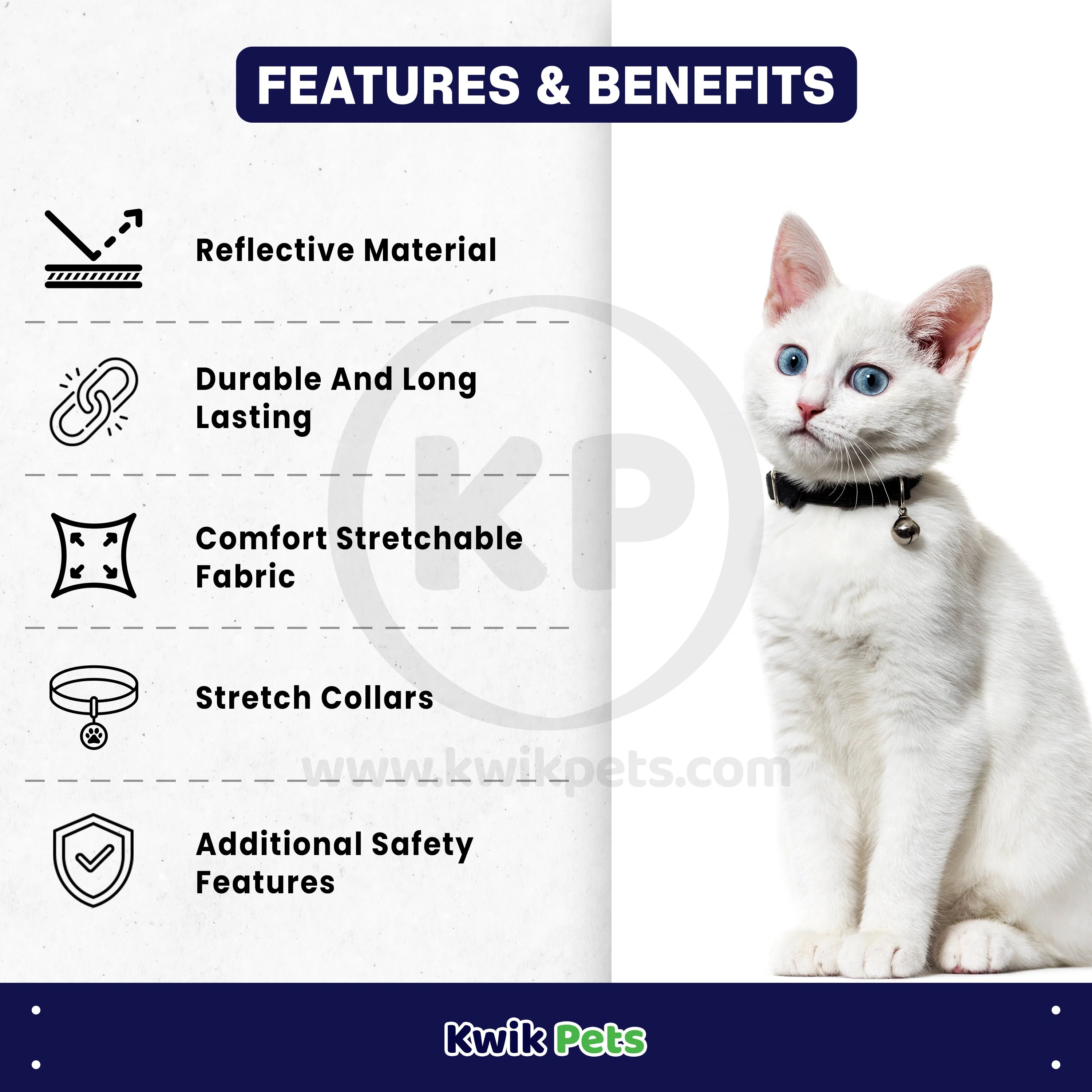 Elasta Cat Reflective Safety Stretch Collar with Reflective Charm Black 3/8 In X 10 in - Image 2