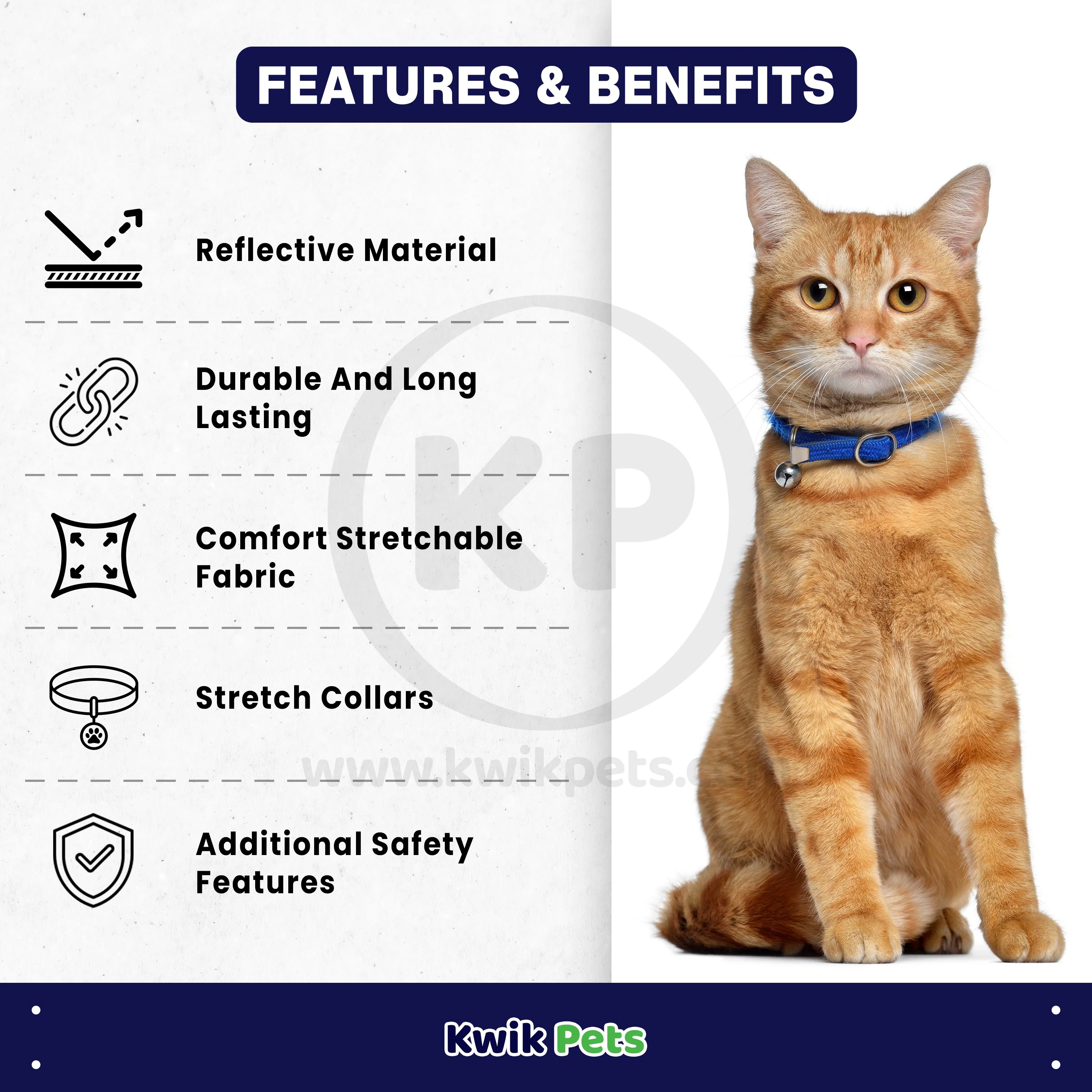 Elasta Cat Reflective Safety Stretch Collar with Reflective Charm Blue 3/8 In X 10 in - Image 2