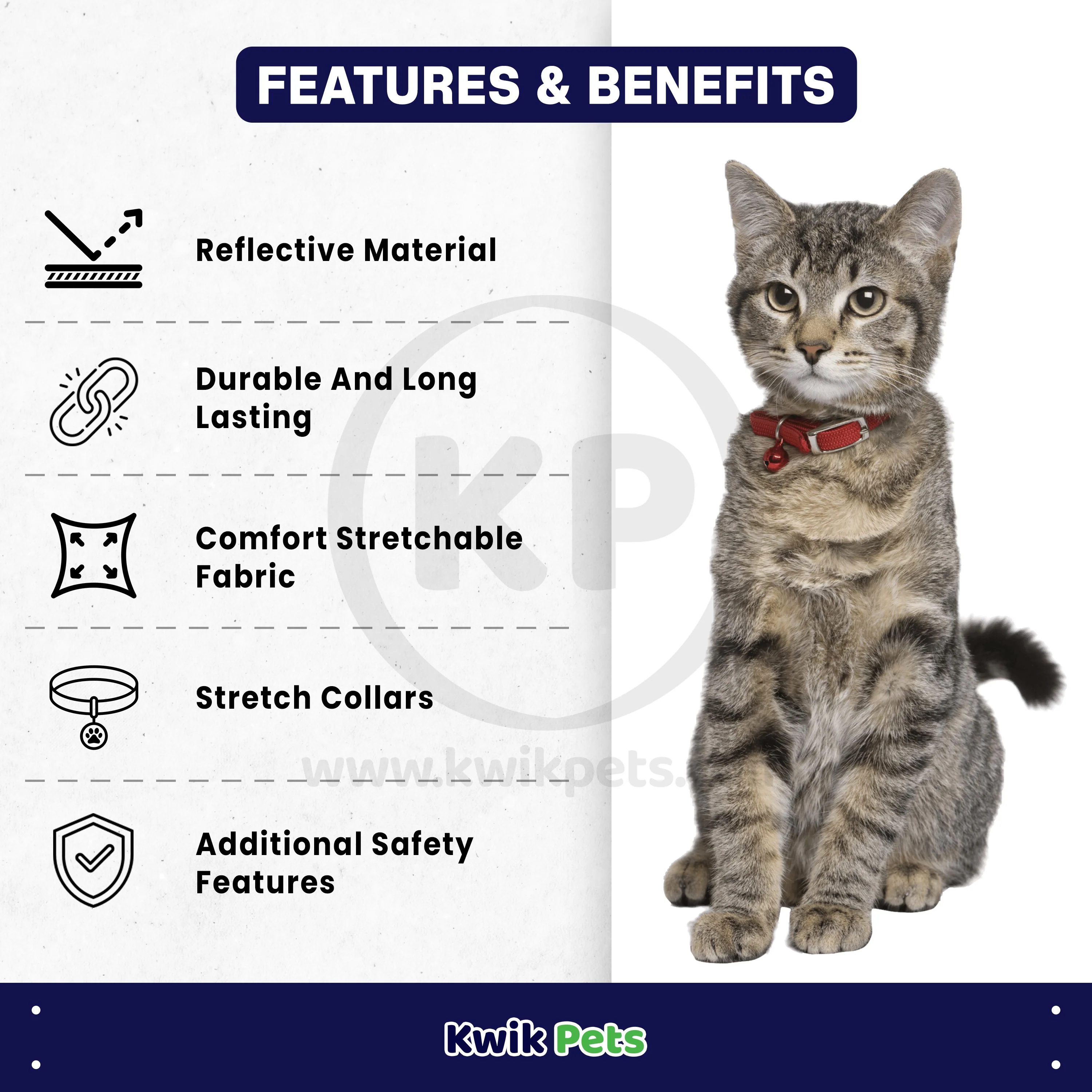 Elasta Cat Reflective Safety Stretch Collar with Reflective Charm Red 3/8 In X 10 in - Image 2