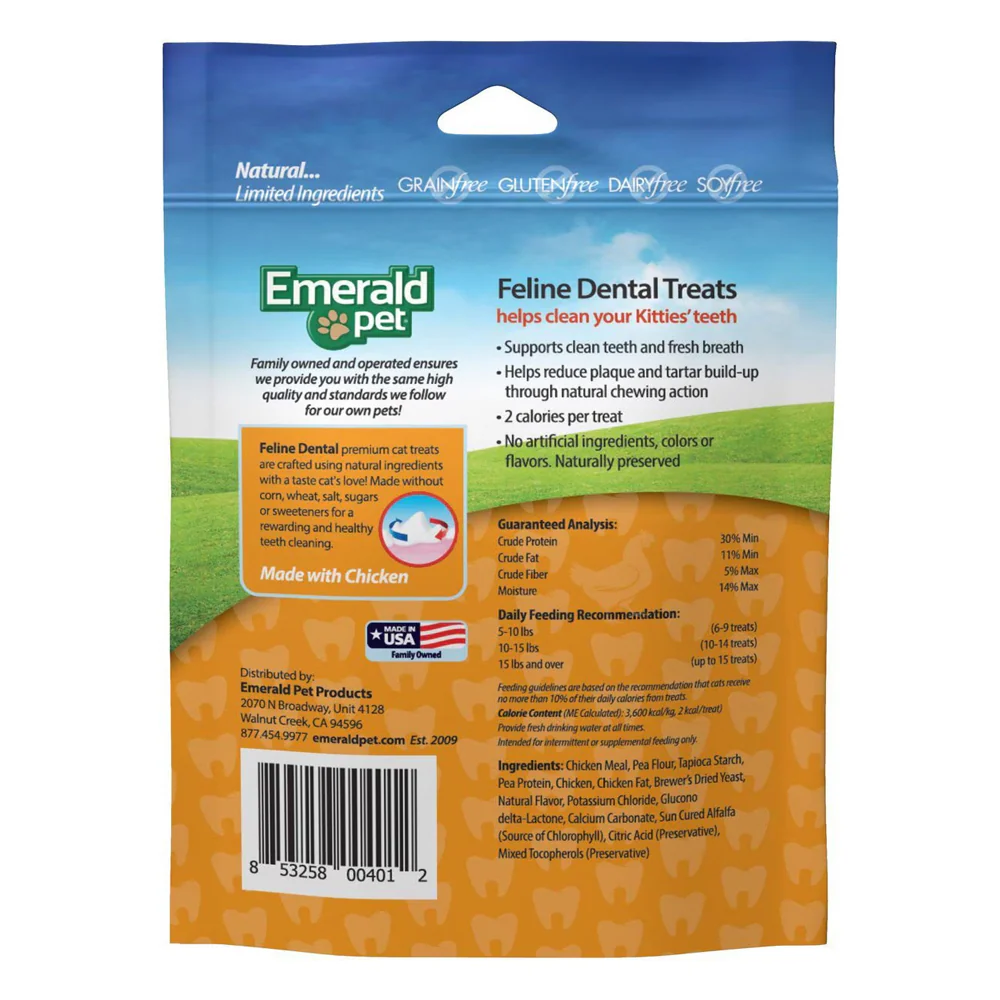 Emerald Pet Grain-Free Feline Dental Crunchy Cat Treats Chicken 3-oz - Image 2