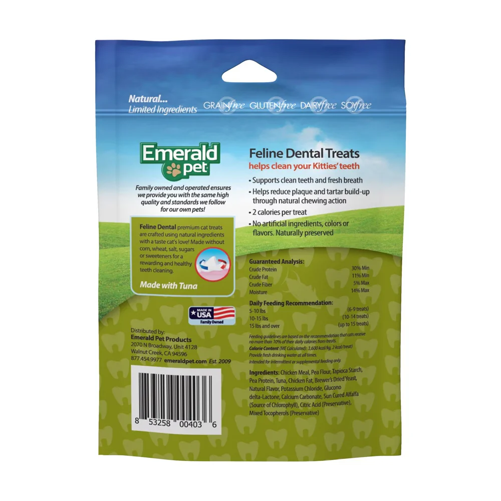 Emerald Pet Grain-Free Feline Dental Crunchy Cat Treats Tuna 3-oz - Image 2
