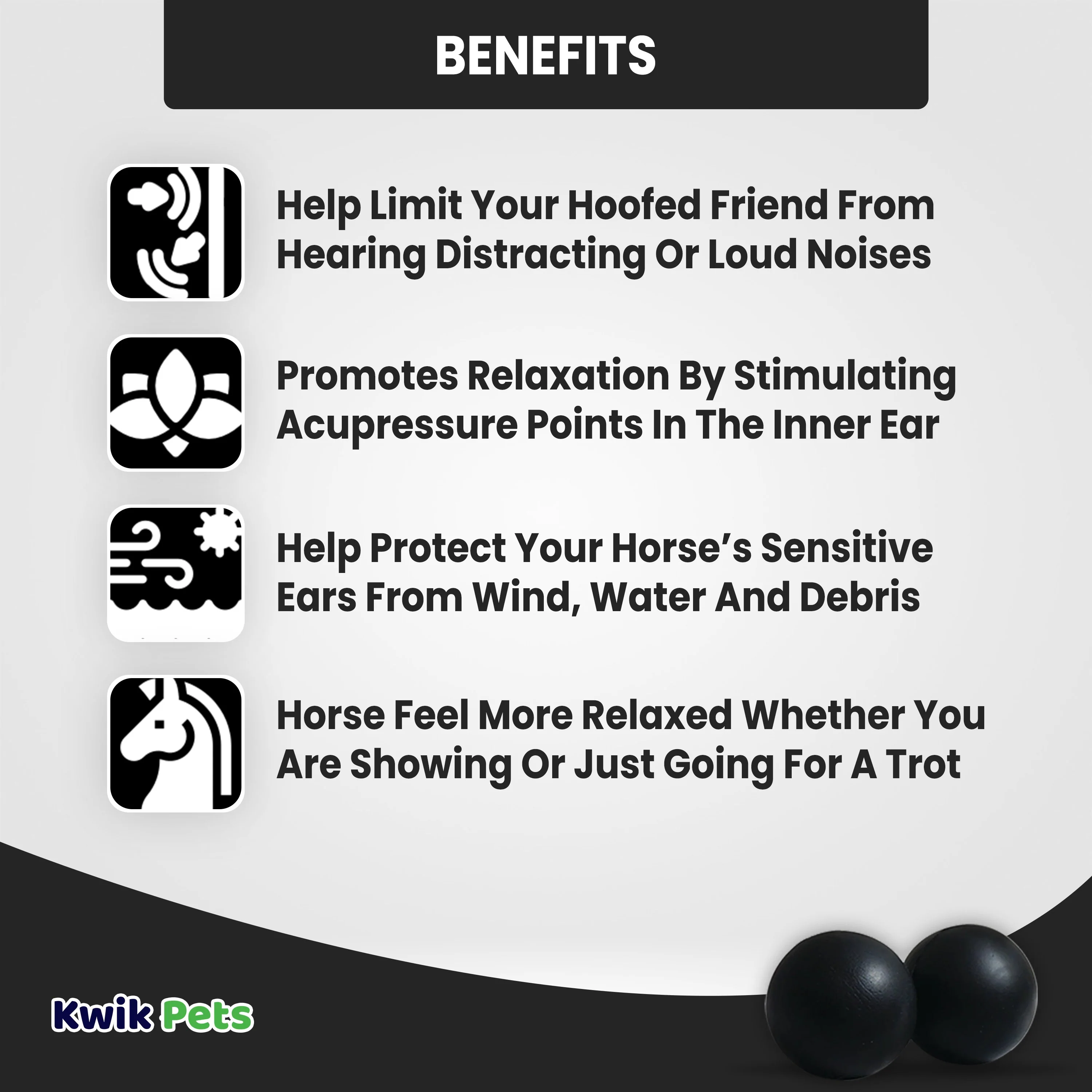 Equine Healthcare International Smooth Style Pomms Horse Ear Plugs Black 4 Count - Image 4