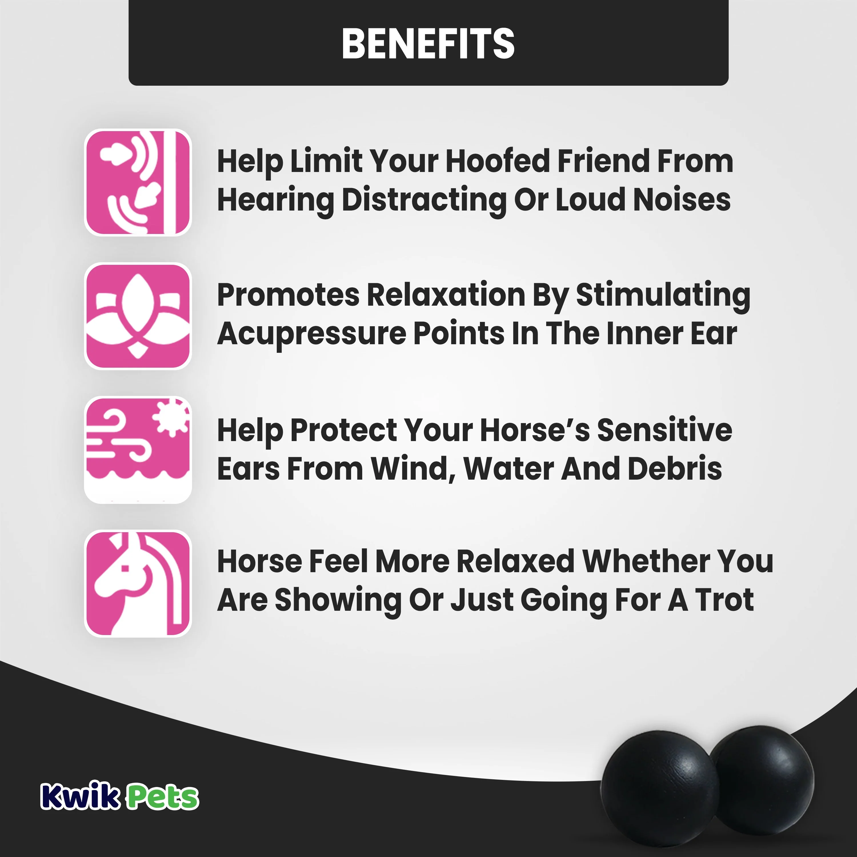 Equine Healthcare International Pony Smooth Style Pomms Horse Ear Plugs Black 4 Count - Image 4