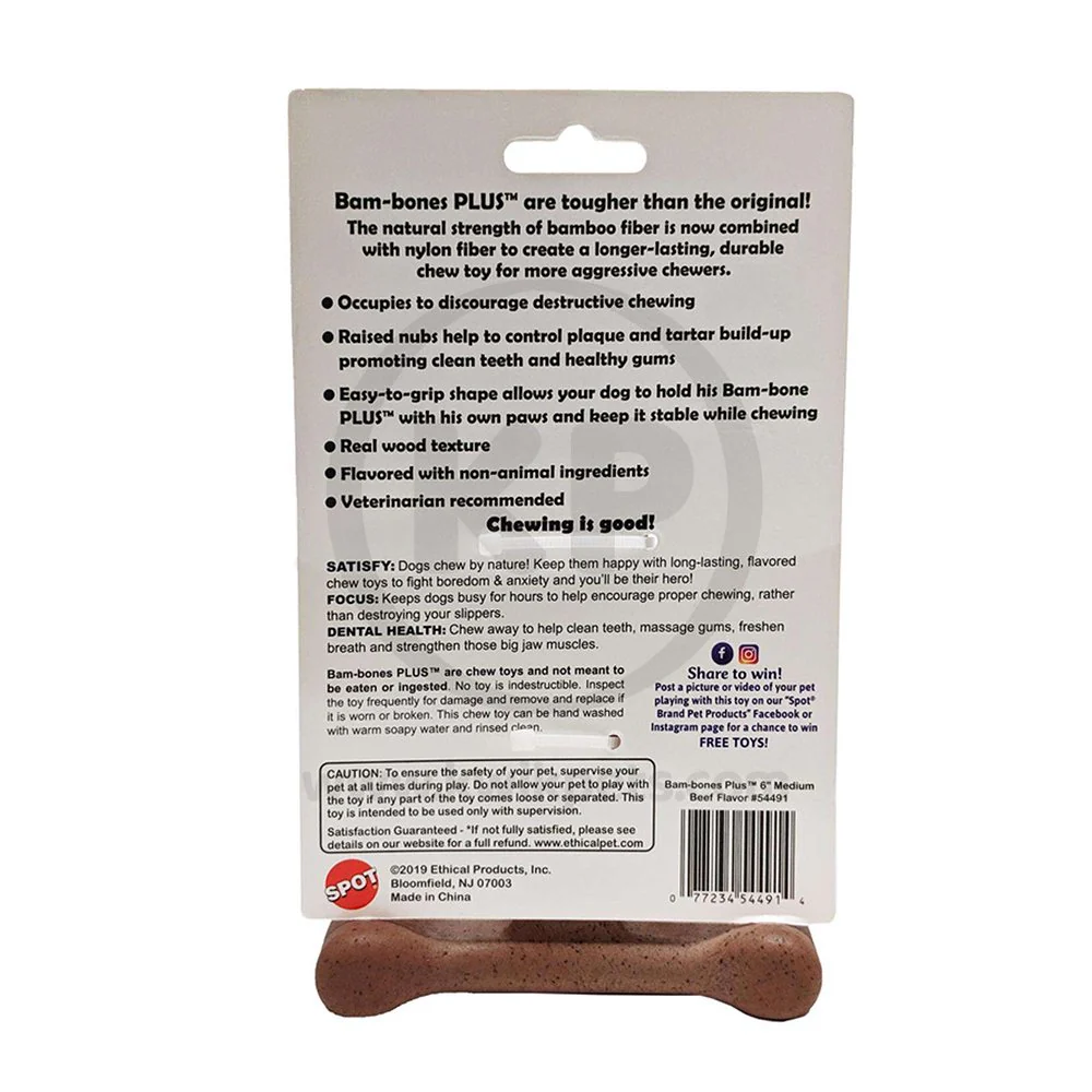 Spot Bam-Bones Plus Dog Chew Toy Beef Medium 6-in - Image 2