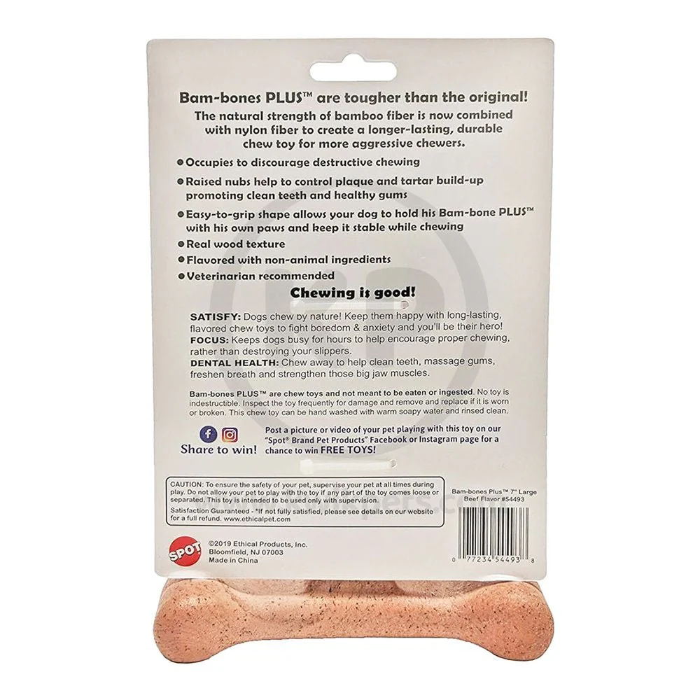 Spot Bam-Bones Plus Dog Chew Toy Beef Large 7-in - Image 2