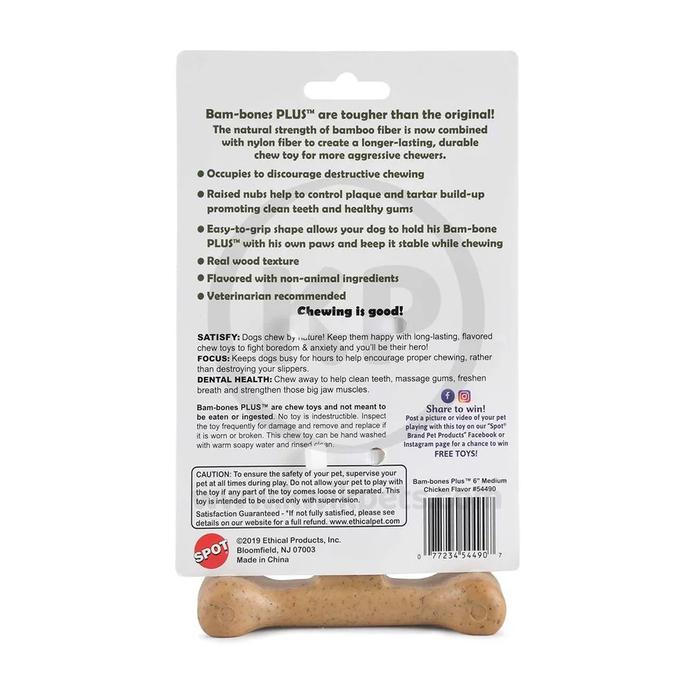 Spot Bam-Bones Plus Dog Chew Toy Chicken Medium 6-in - Image 2
