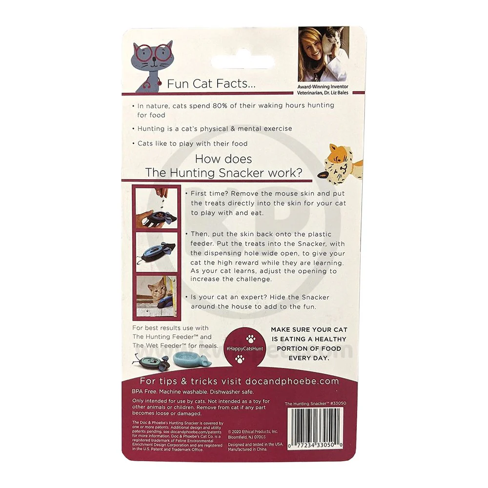 Doc & Phoebe's The Hunting Snacker Interactive Cat Feeder Toy Black & Blue 3.5-in - Image 2