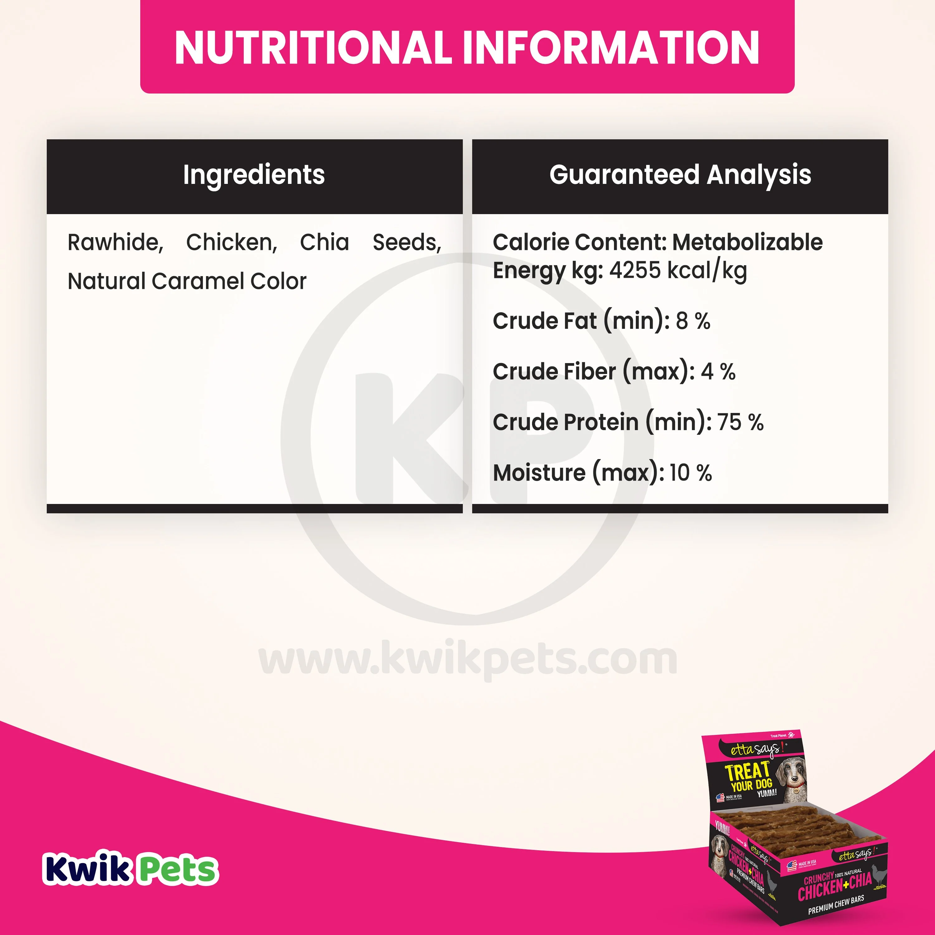Etta Says! Premium Crunchy Bars Chicken & Chia Dog Treats 12 Count - Image 4