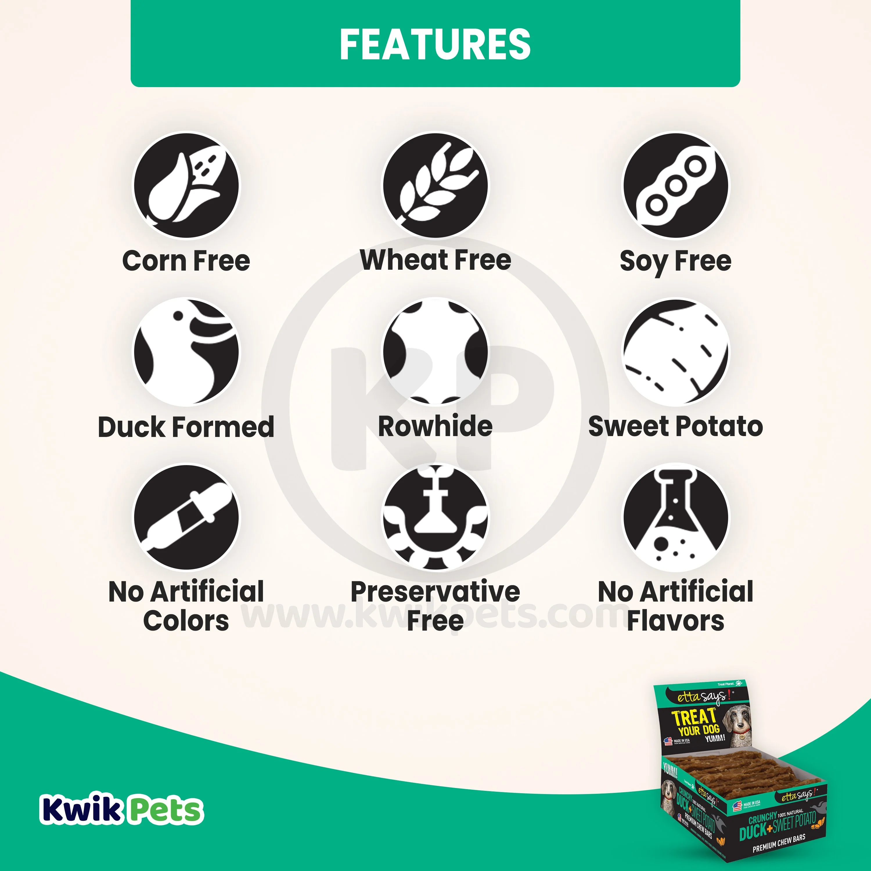 Etta Says! Premium Crunchy Bars Duck & Sweet Potato Dog Treats 12 Count - Image 2