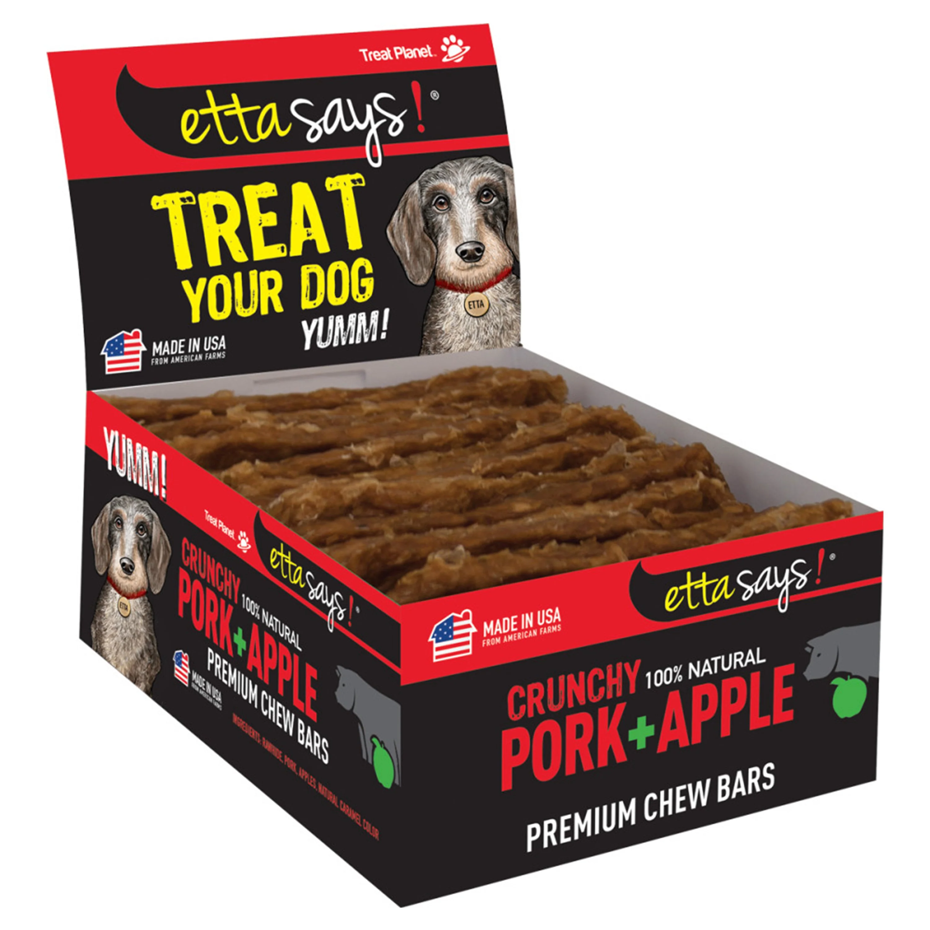 Etta Says! Premium Crunchy Bars Pork & Apple Dog Treats 12 Count