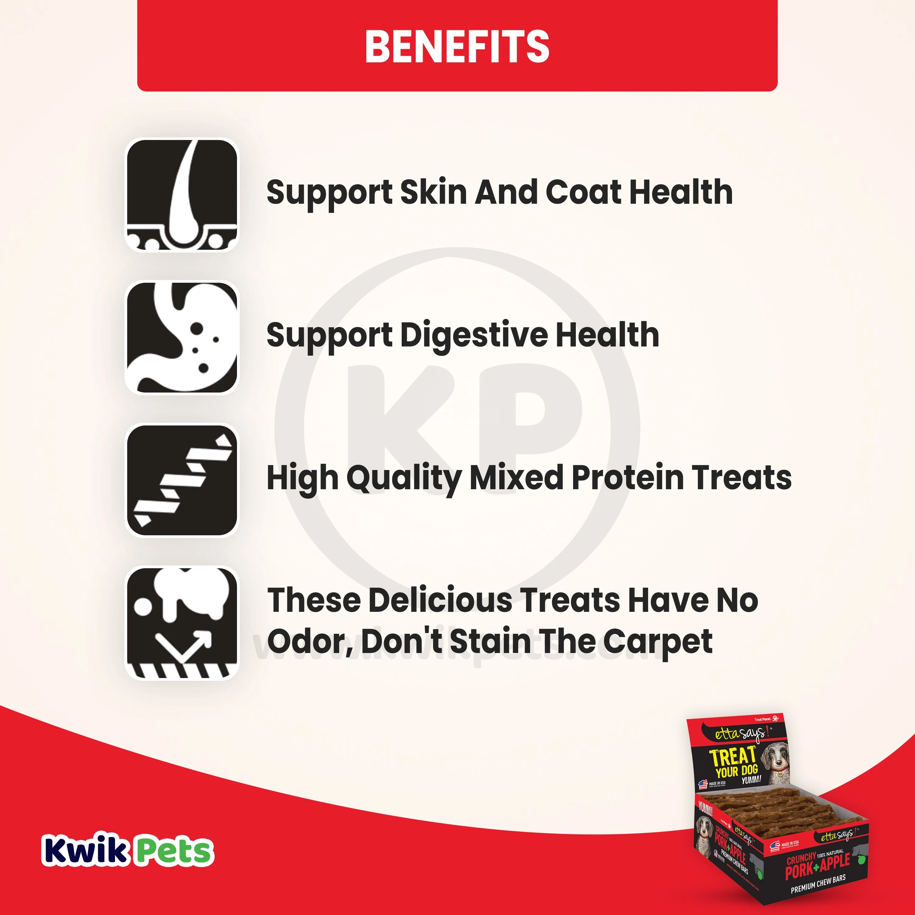 Etta Says! Premium Crunchy Bars Pork & Apple Dog Treats 12 Count - Image 2