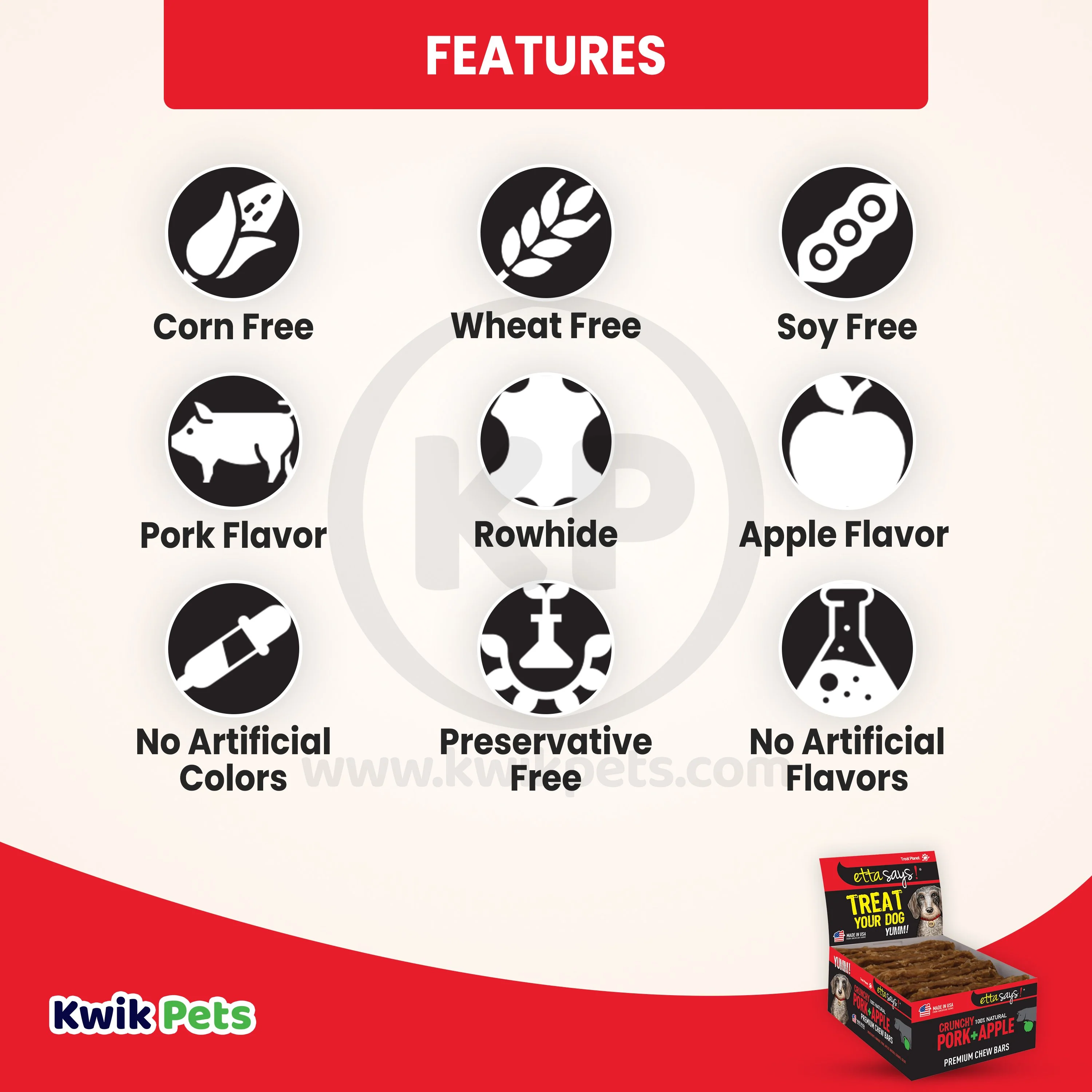 Etta Says! Premium Crunchy Bars Pork & Apple Dog Treats 12 Count - Image 3