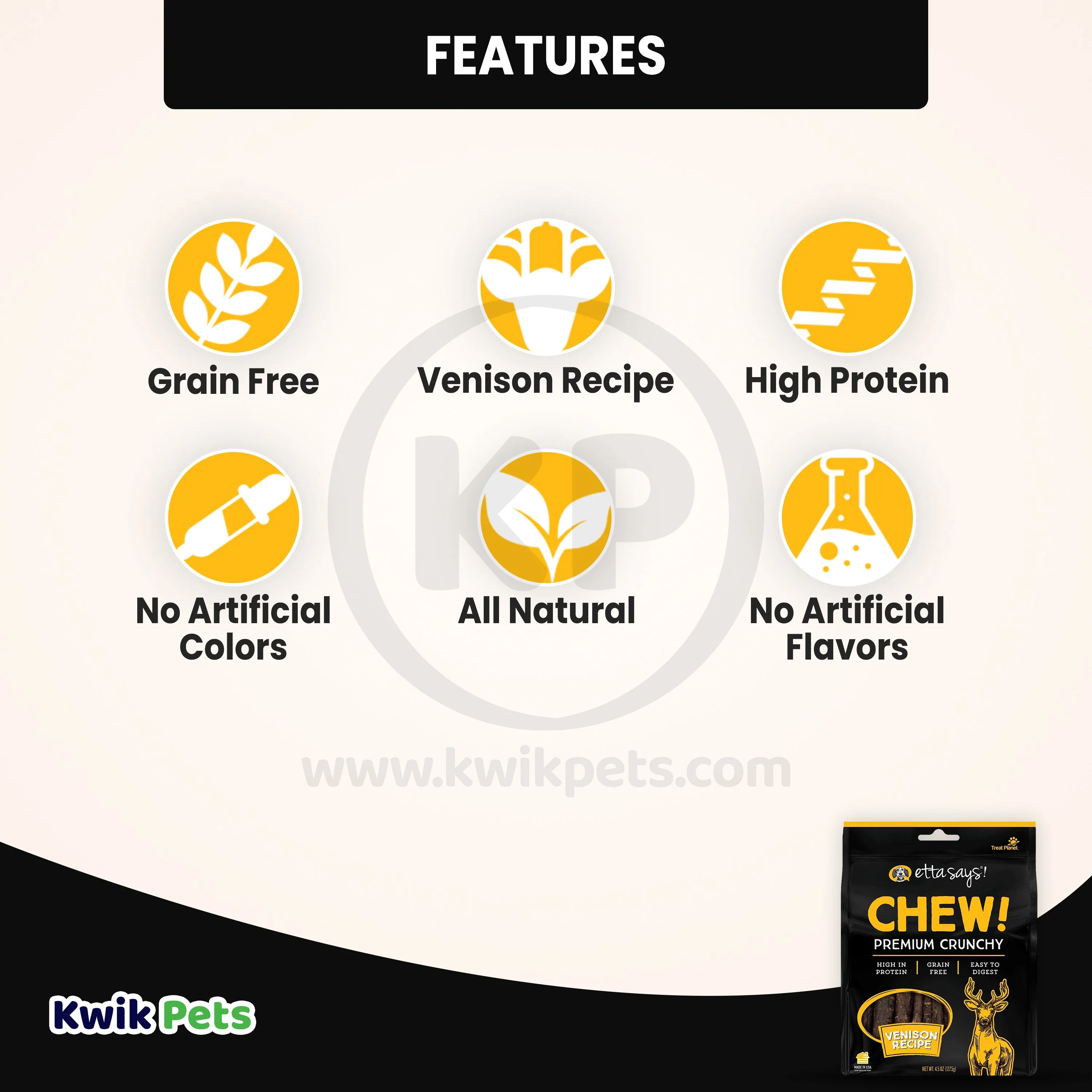 Etta Says! Chew! Premium Crunchy Venison Dog Treats 4.5-oz - Image 2