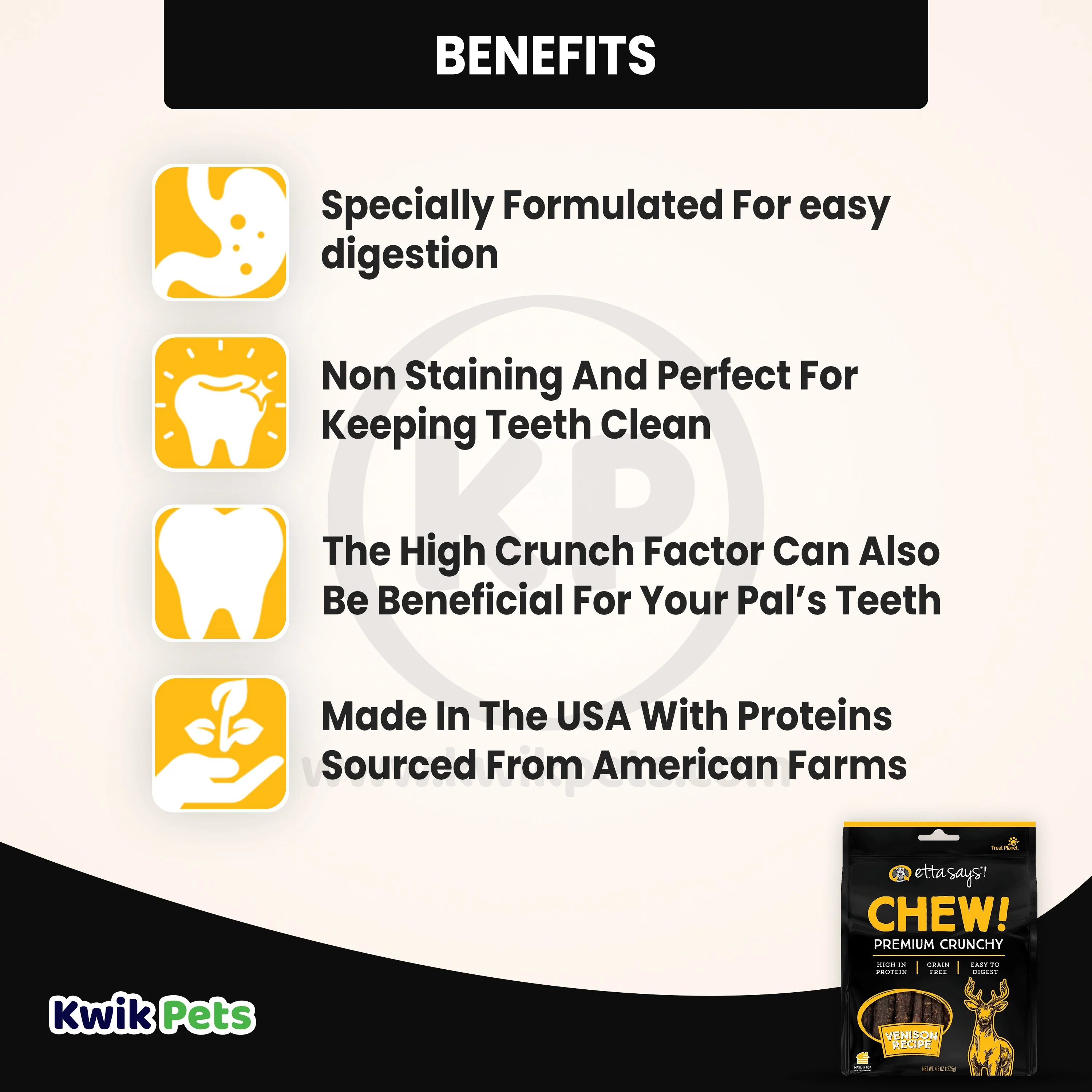 Etta Says! Chew! Premium Crunchy Venison Dog Treats 4.5-oz - Image 3