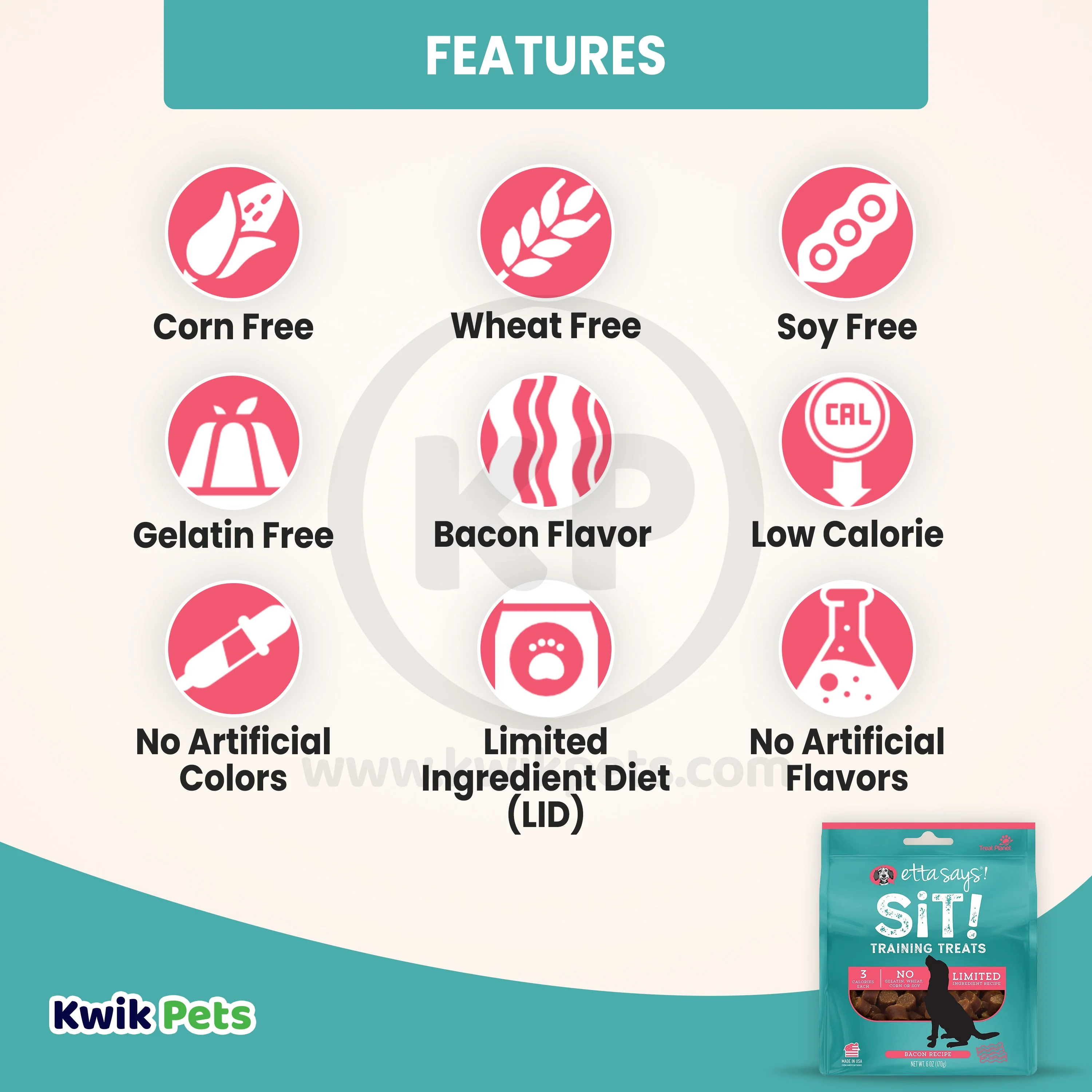 Etta Says! Sit! Dog Training Treats Bacon Recipe 6-oz - Image 2