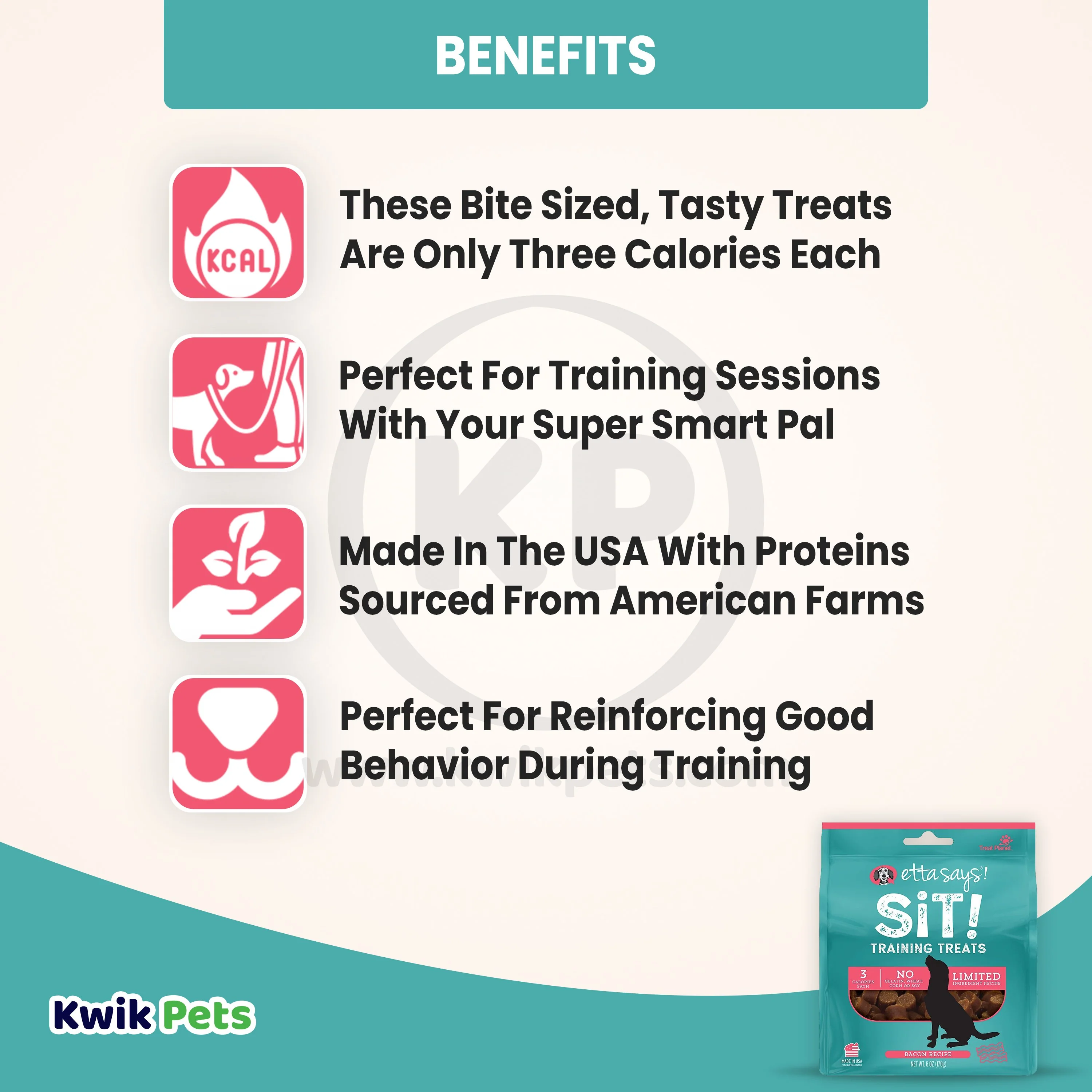 Etta Says! Sit! Dog Training Treats Bacon Recipe 6-oz - Image 3