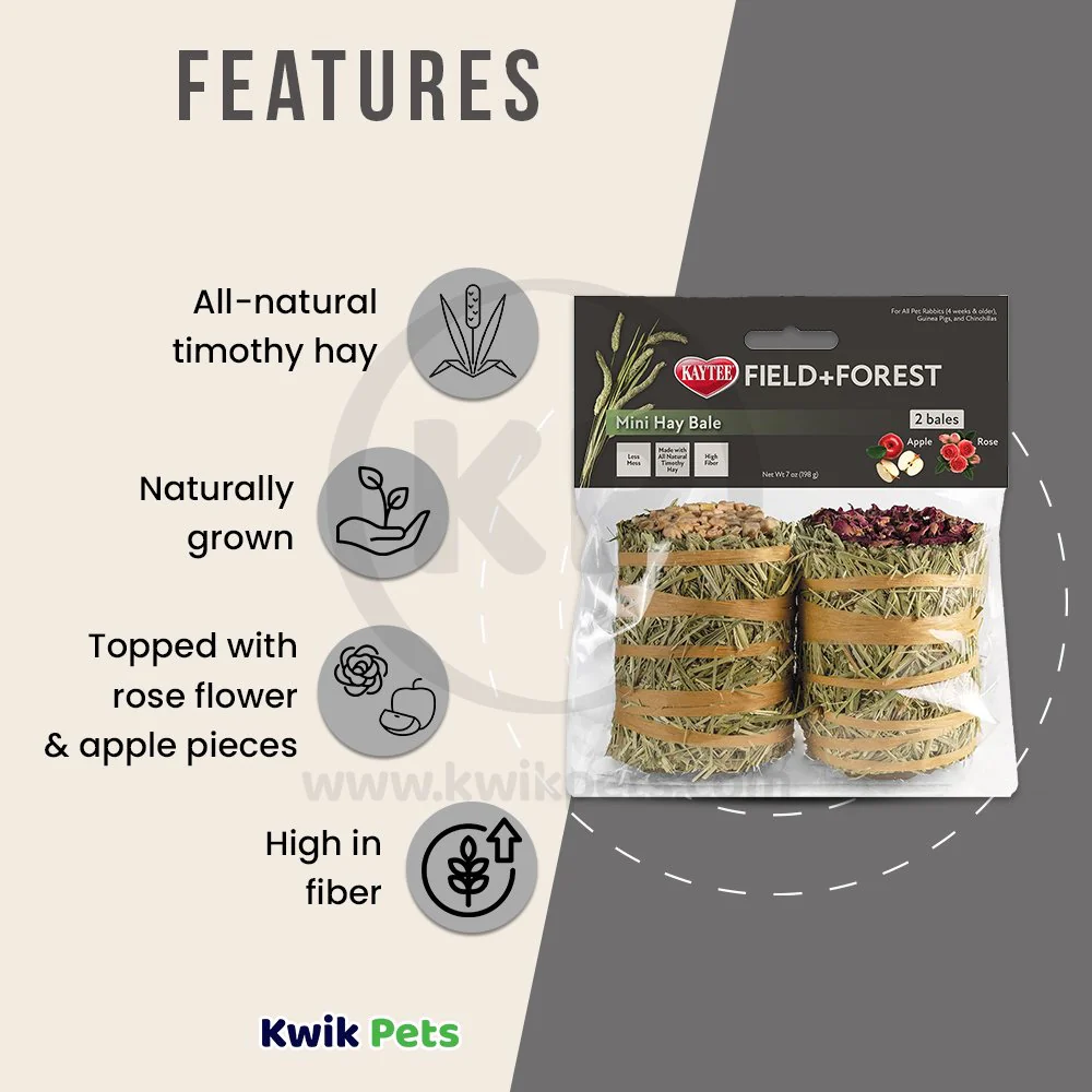 Kaytee Field+Forest Mini Hay Bales Apple & Rose for Rabbits Guinea Pigs & Chinchillas 2 Count 7-oz - Image 2