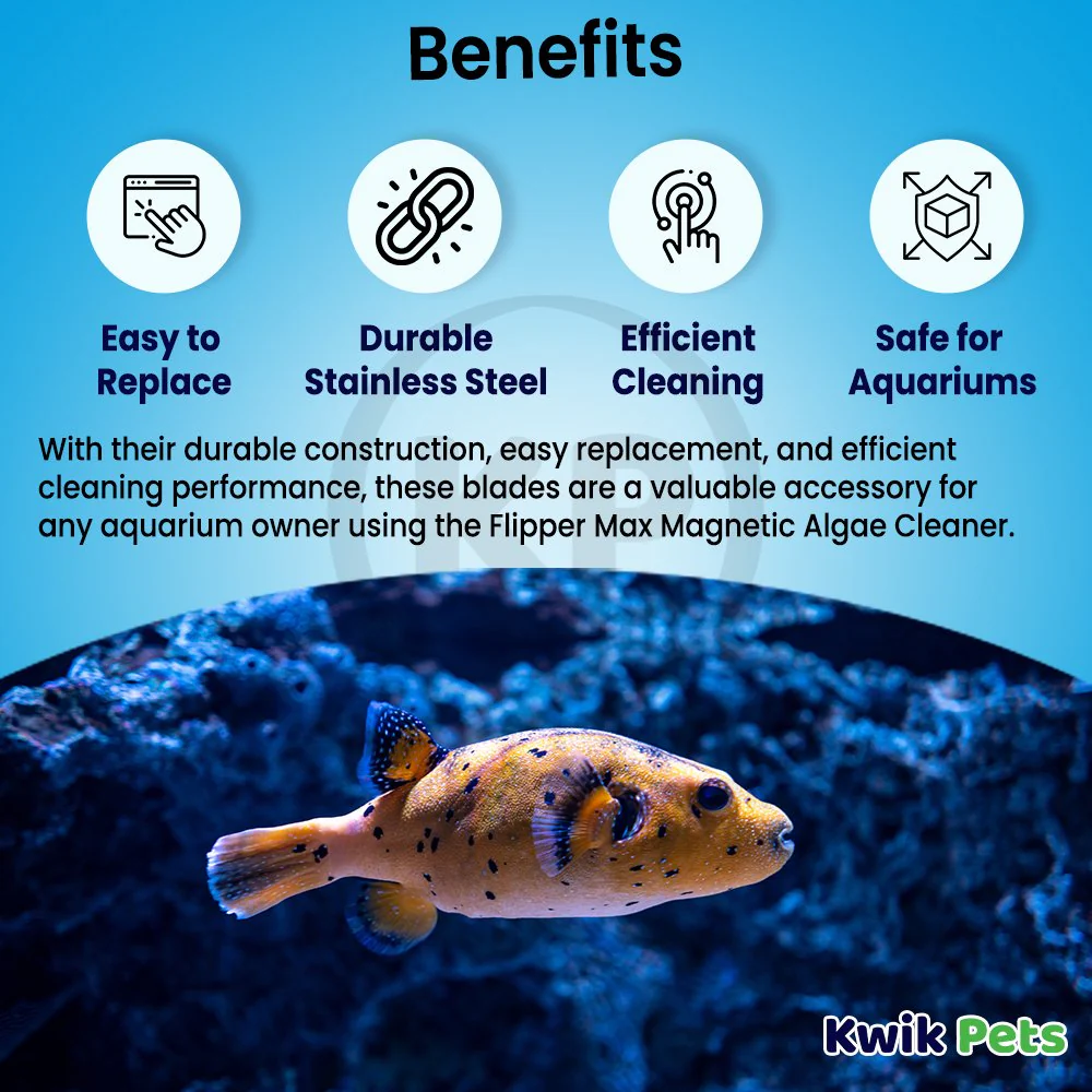 Flipper Cleaner Stainless Steel Replacement Blades for Glass Aquariums Black Max 2 Count - Image 3